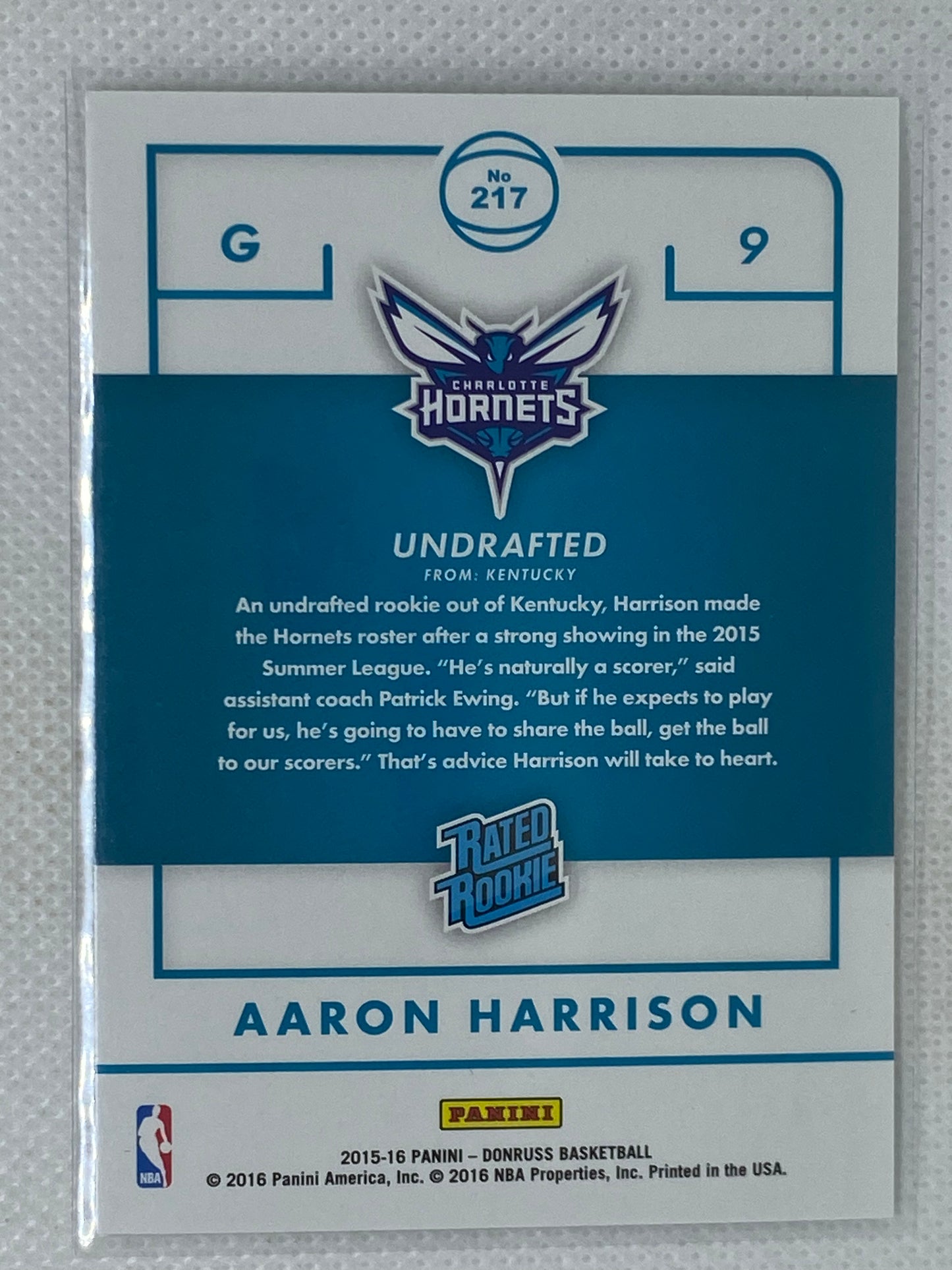 2015-16 Donruss #217 Aaron Harrison Rated Rookie Charlotte Hornets