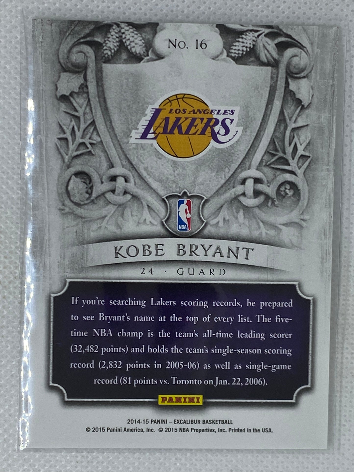 2014-15 Panini Excalibur Kobe Bryant Nobility #16 Los Angeles Lakers /99 SSP