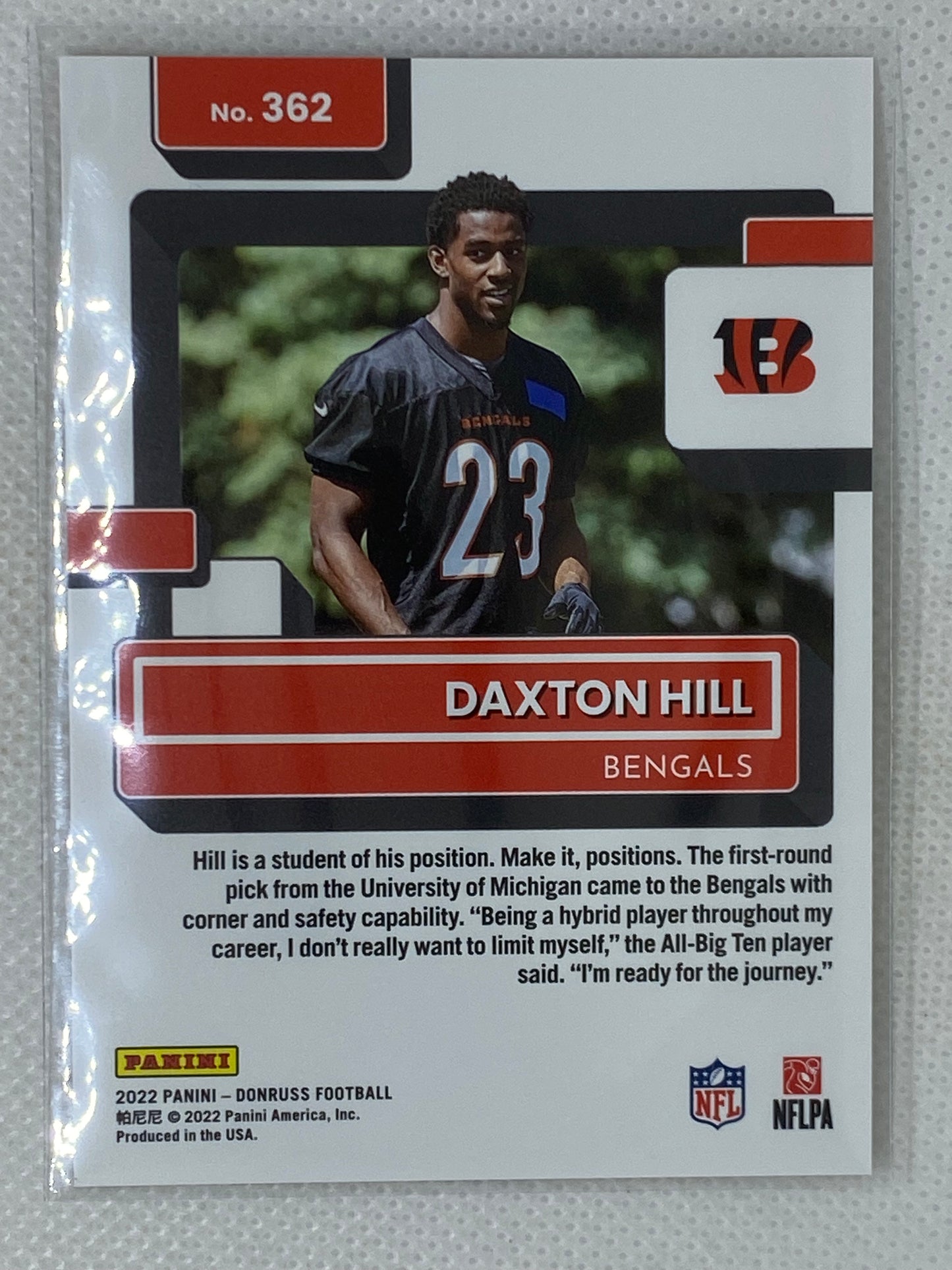 2022 Donruss Press Proof Gold Premium Rated Rookie #362 Daxton Hill - Cincinnati Bengals