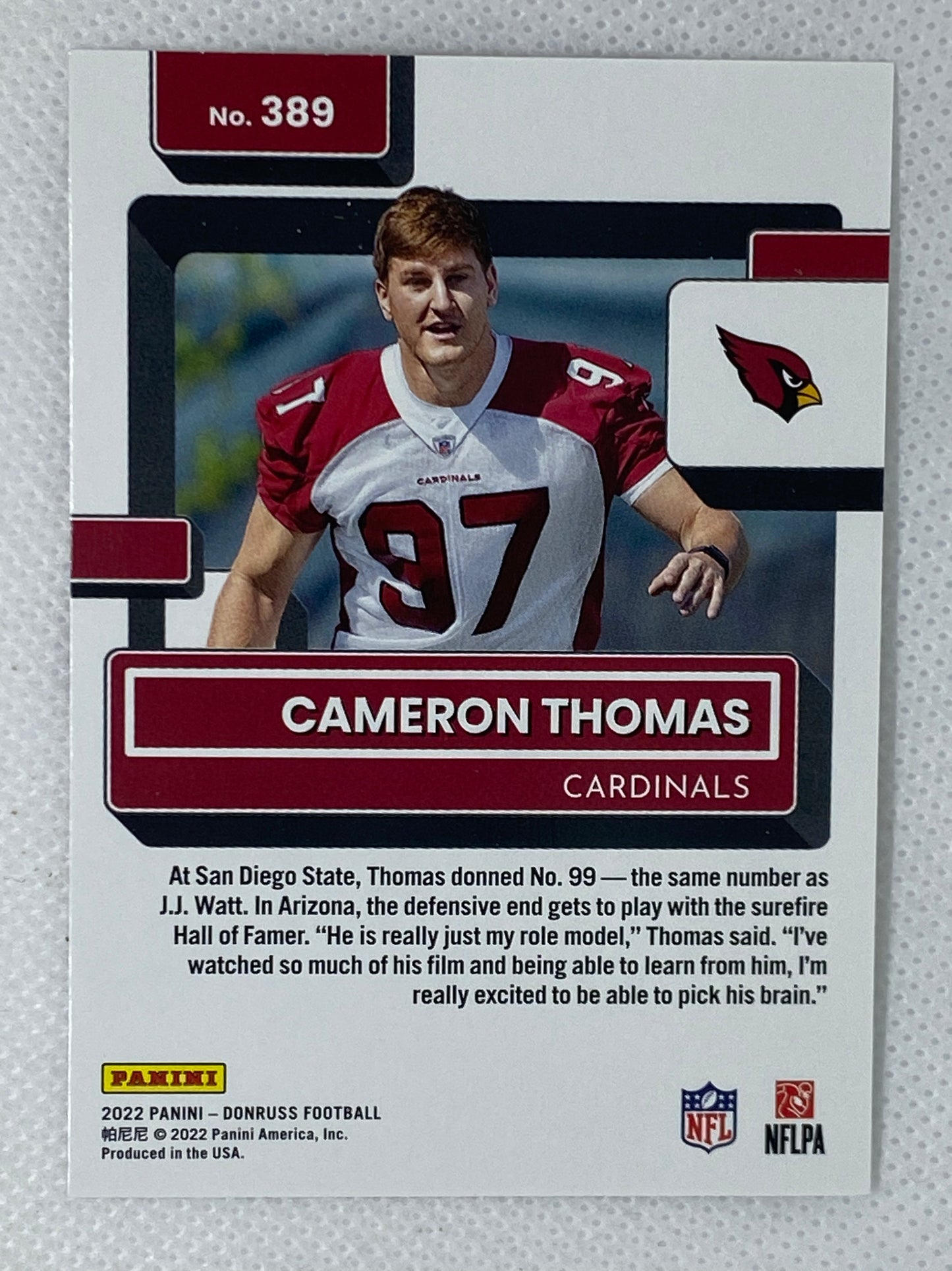 2022 Panini Donruss Rated Rookie #389 Cameron Thomas Arizona Cardinals