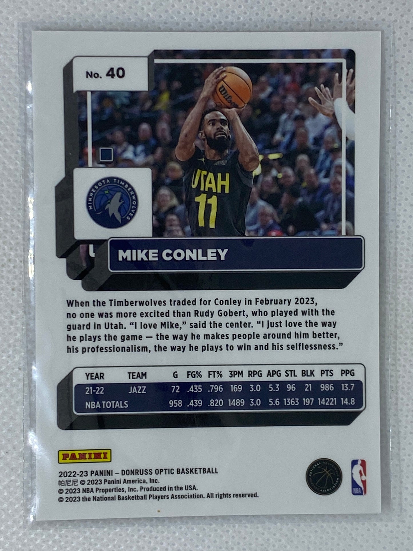 2022-23 Panini Donruss Optic Basketball Base Card #40 Mike Conley