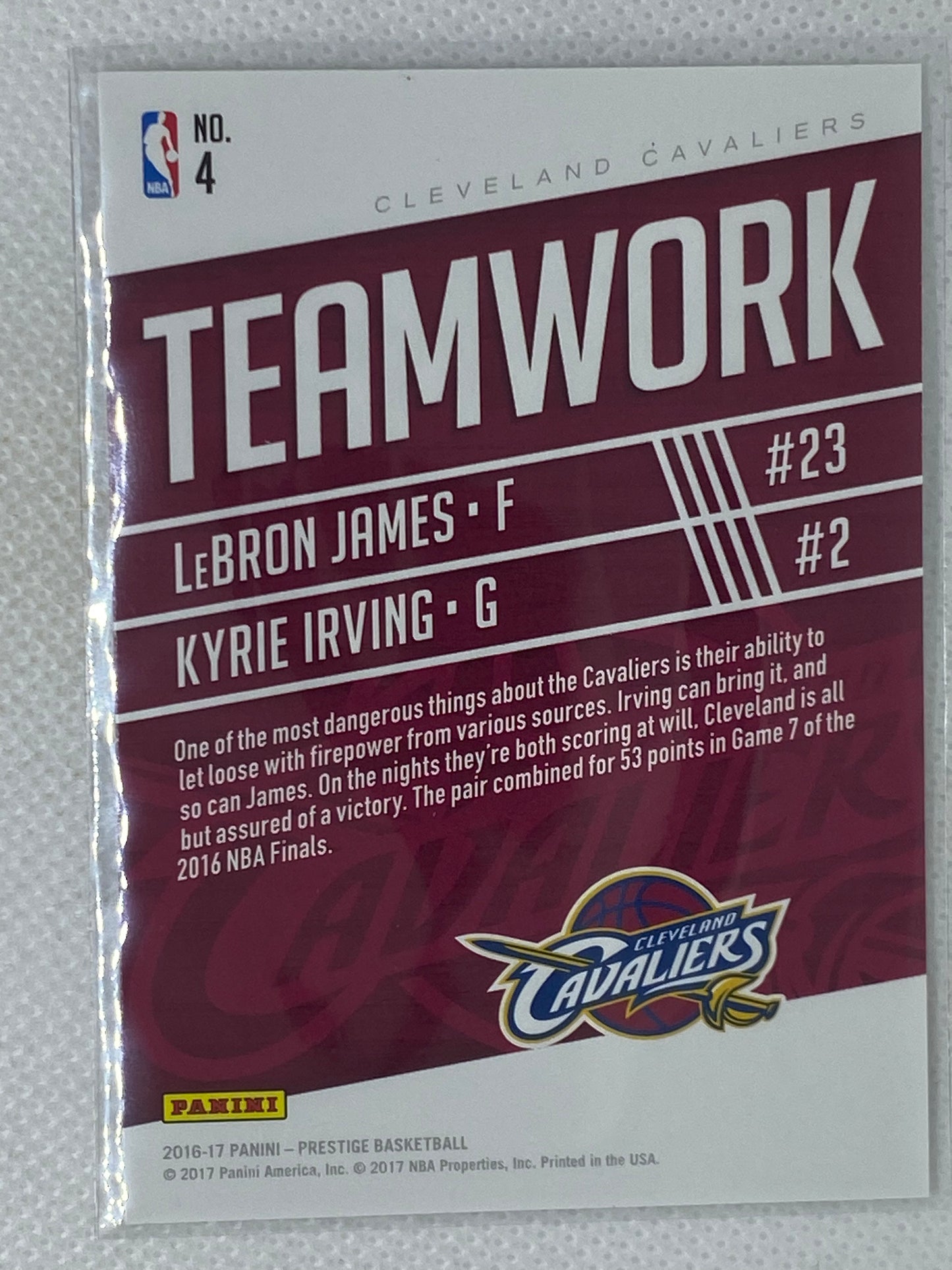 2016-17 Prestige Teamwork LeBron James Kyrie Irving #4 Cavaliers Lakers