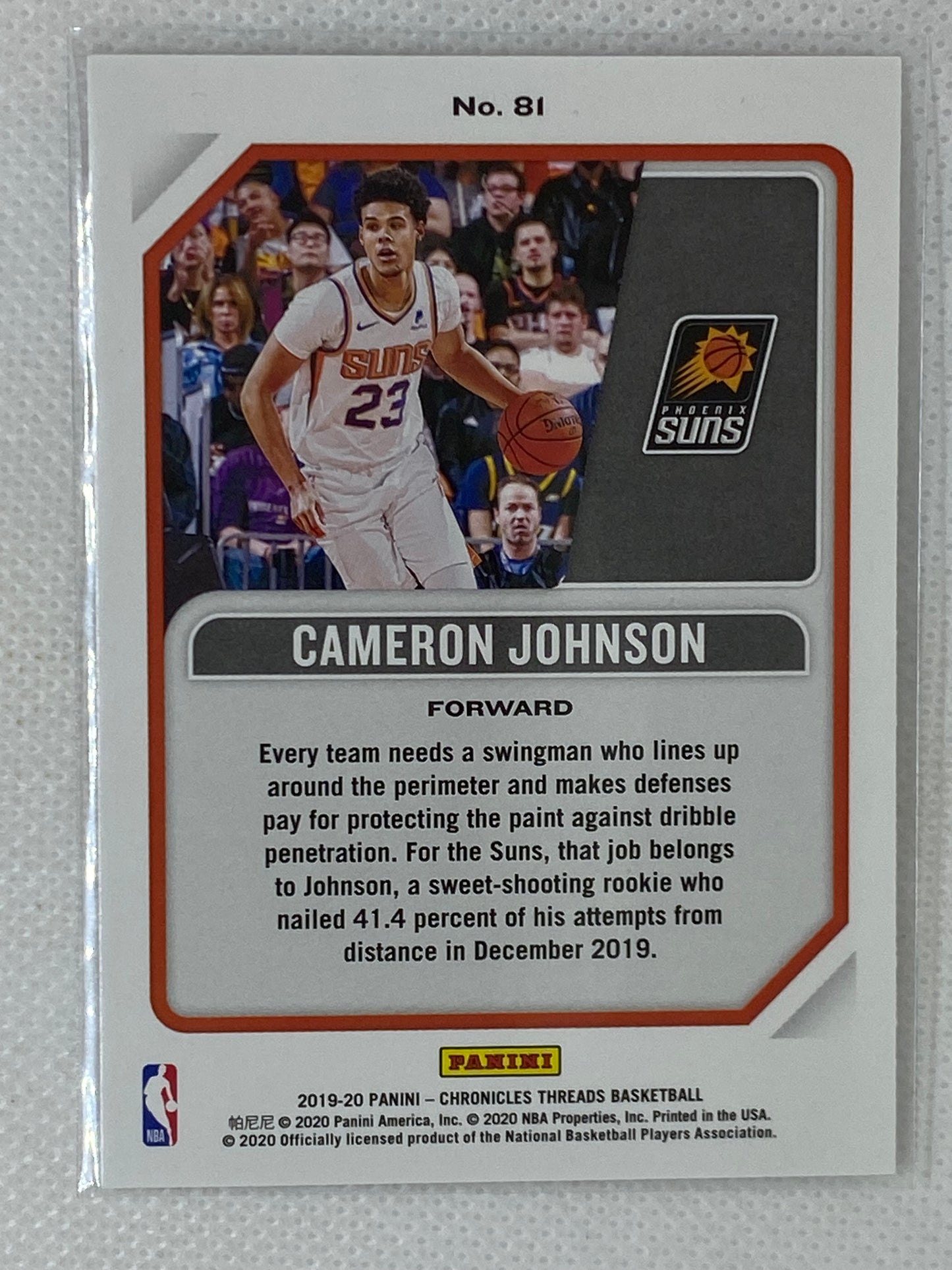 2019-20 Panini Threads Cameron Johnson #81 RC