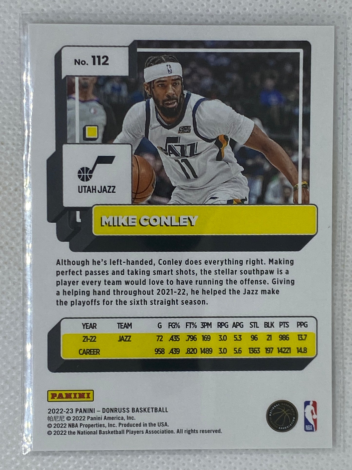 2022-23 Panini Donruss Basketball Base Card Mike Conley #112 Utah Jazz