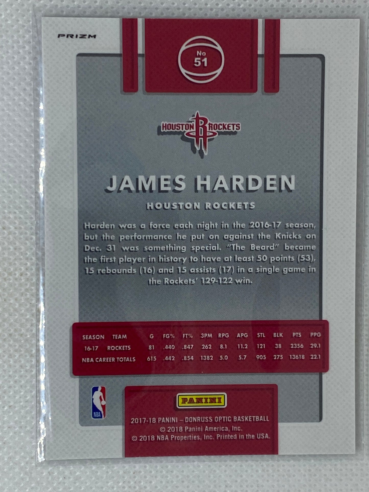 2017-18 Donruss Optic Purple #51 James Harden