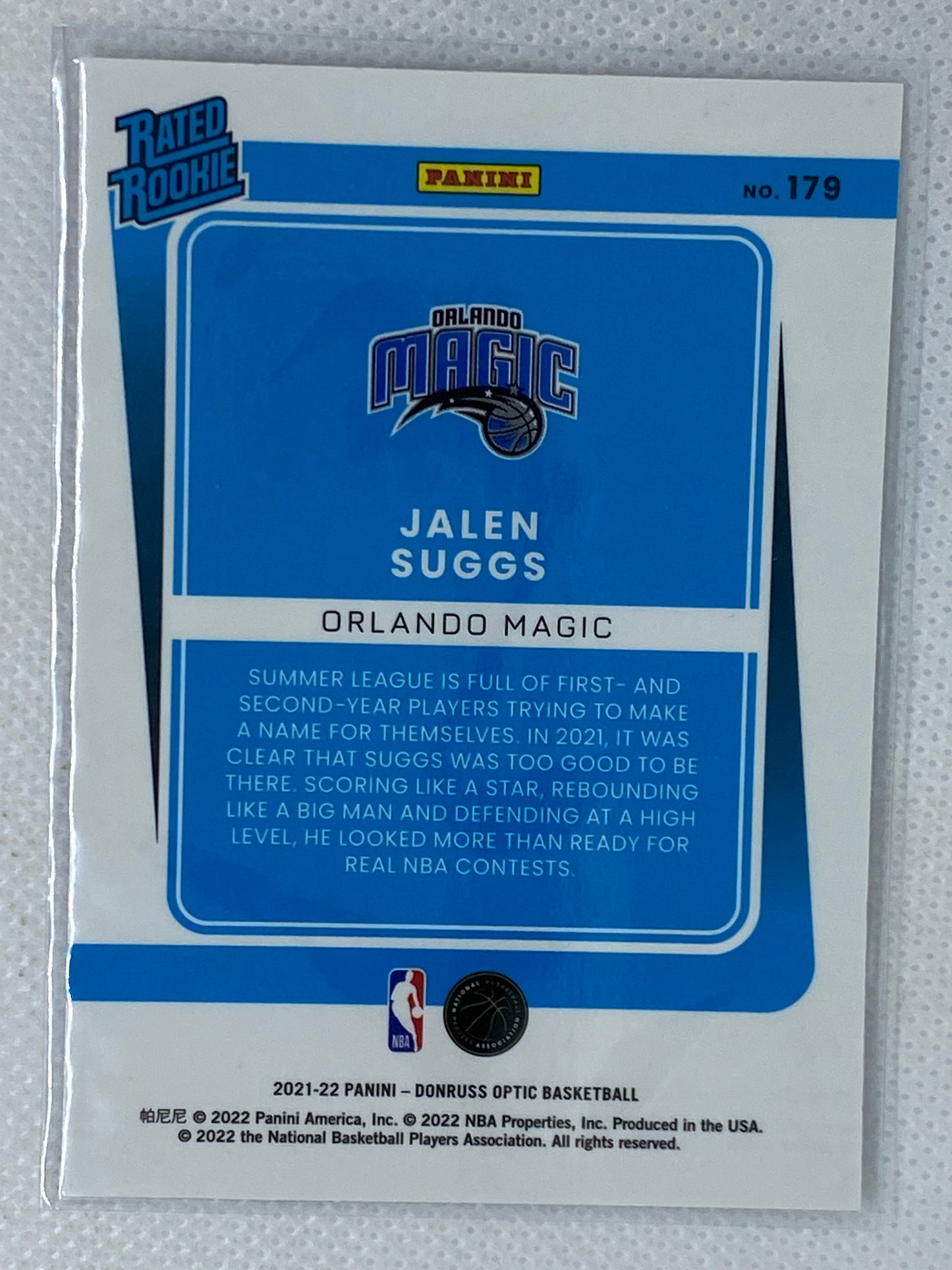 2021-22 Donruss Optic Rated Rookie Jalen Suggs Rookie Orlando Magic #179