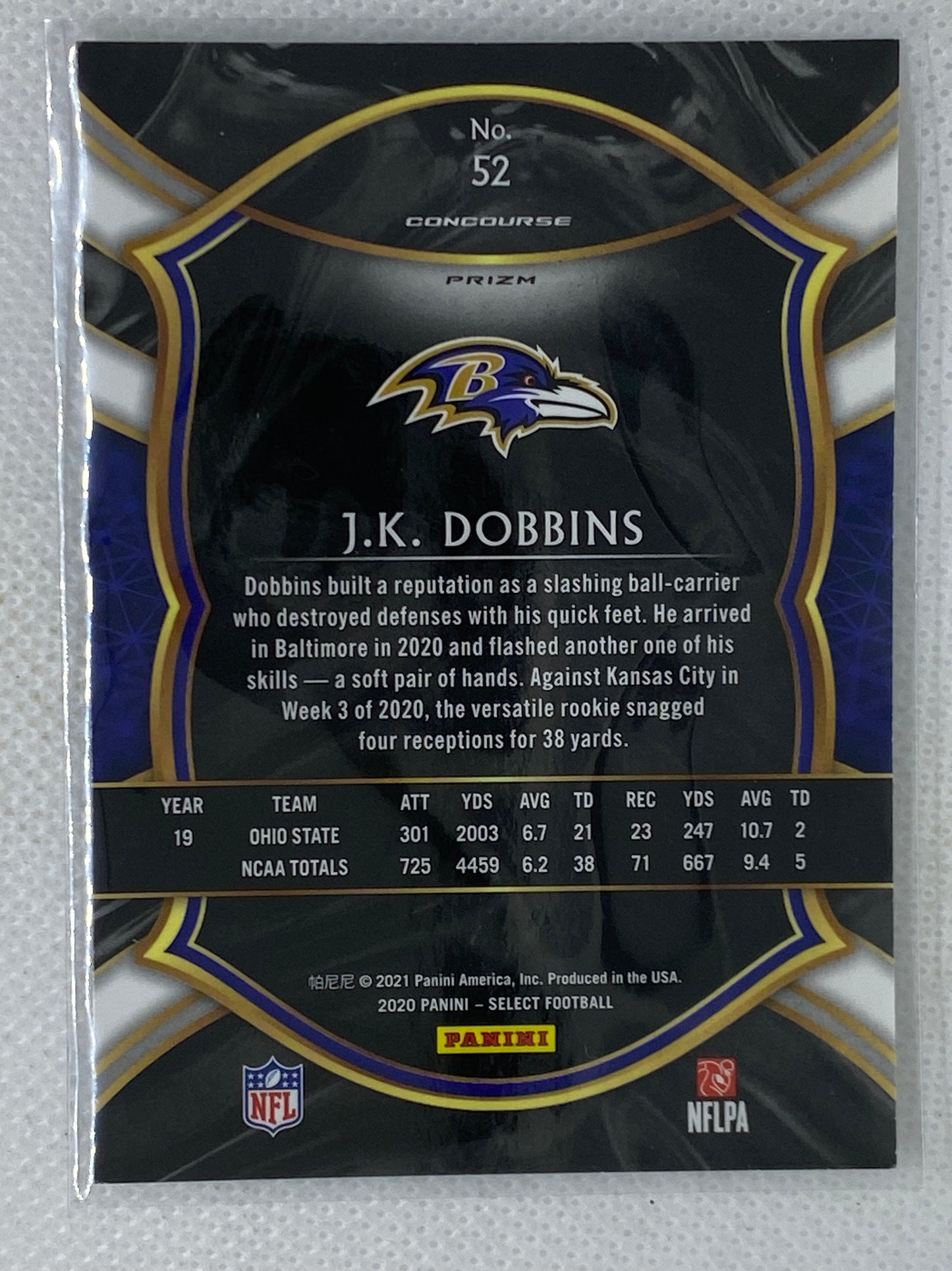 JK Dobbins 2020 Select Concourse Silver Prizm Rookie RC #52 Ravens