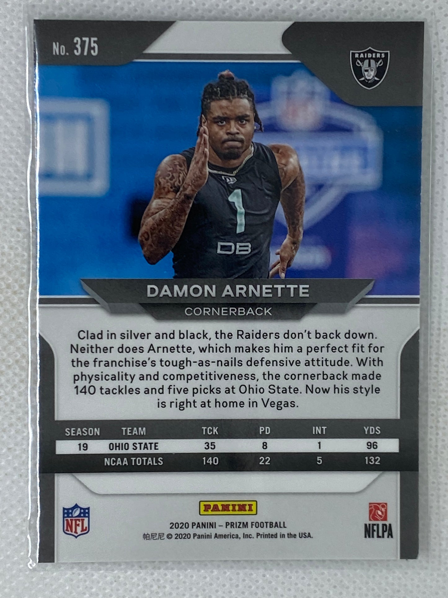 2020 Panini Prizm #375 Damon Arnette Rookie Las Vegas Raiders