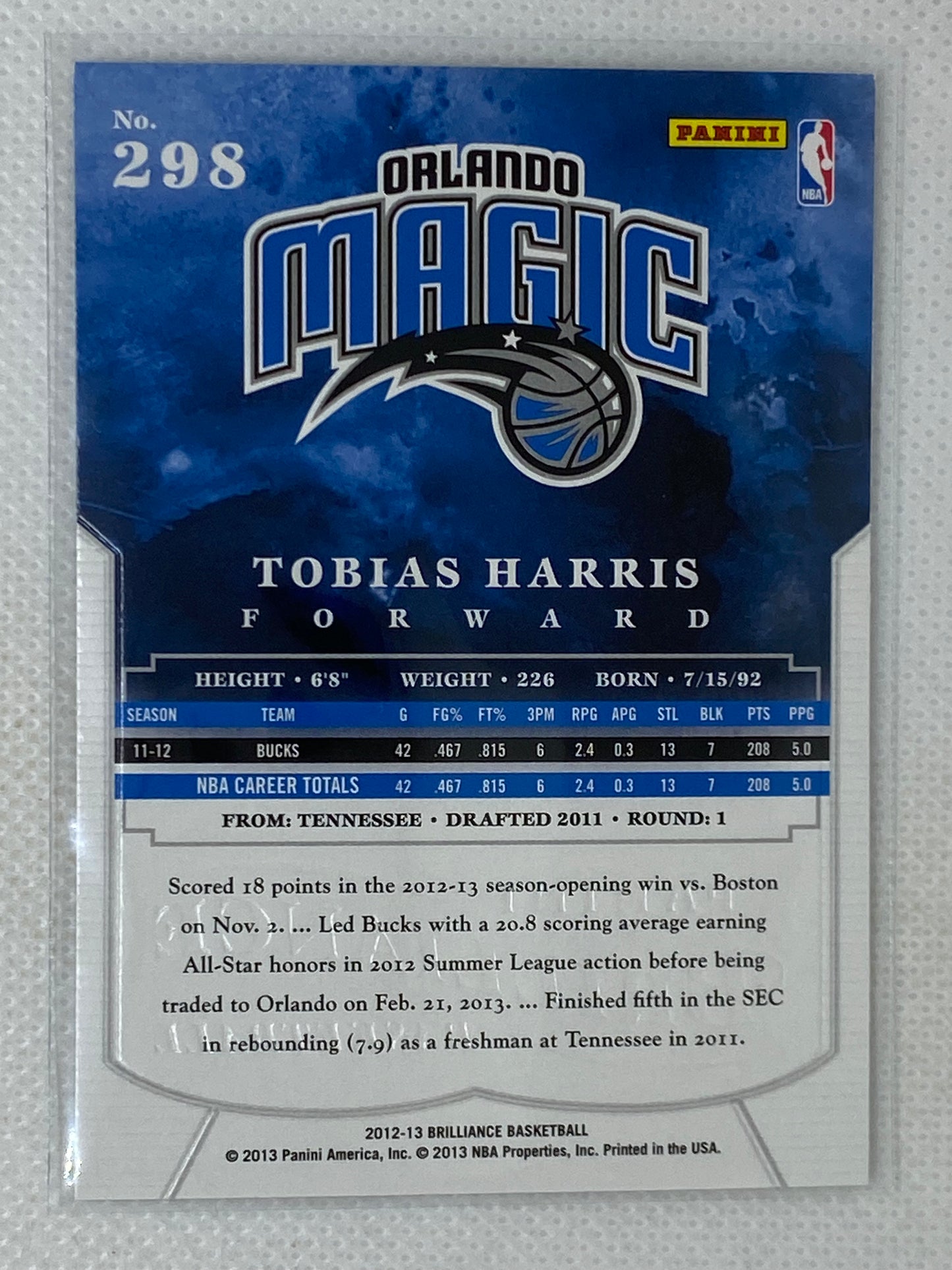 2012-13 Panini Brilliance Tobias Harris #298 RC