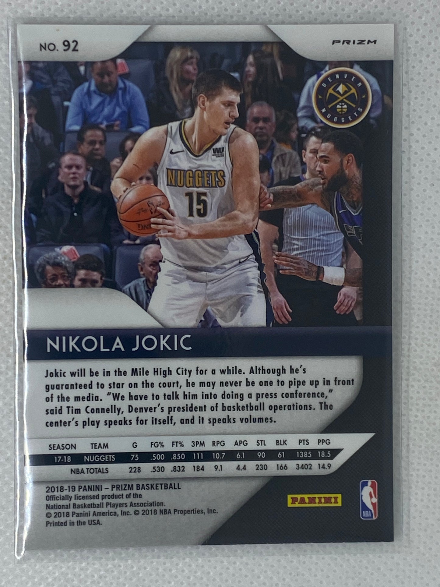 2018-19 Panini Prizm Silver Prizm #92 Nikola Jokic