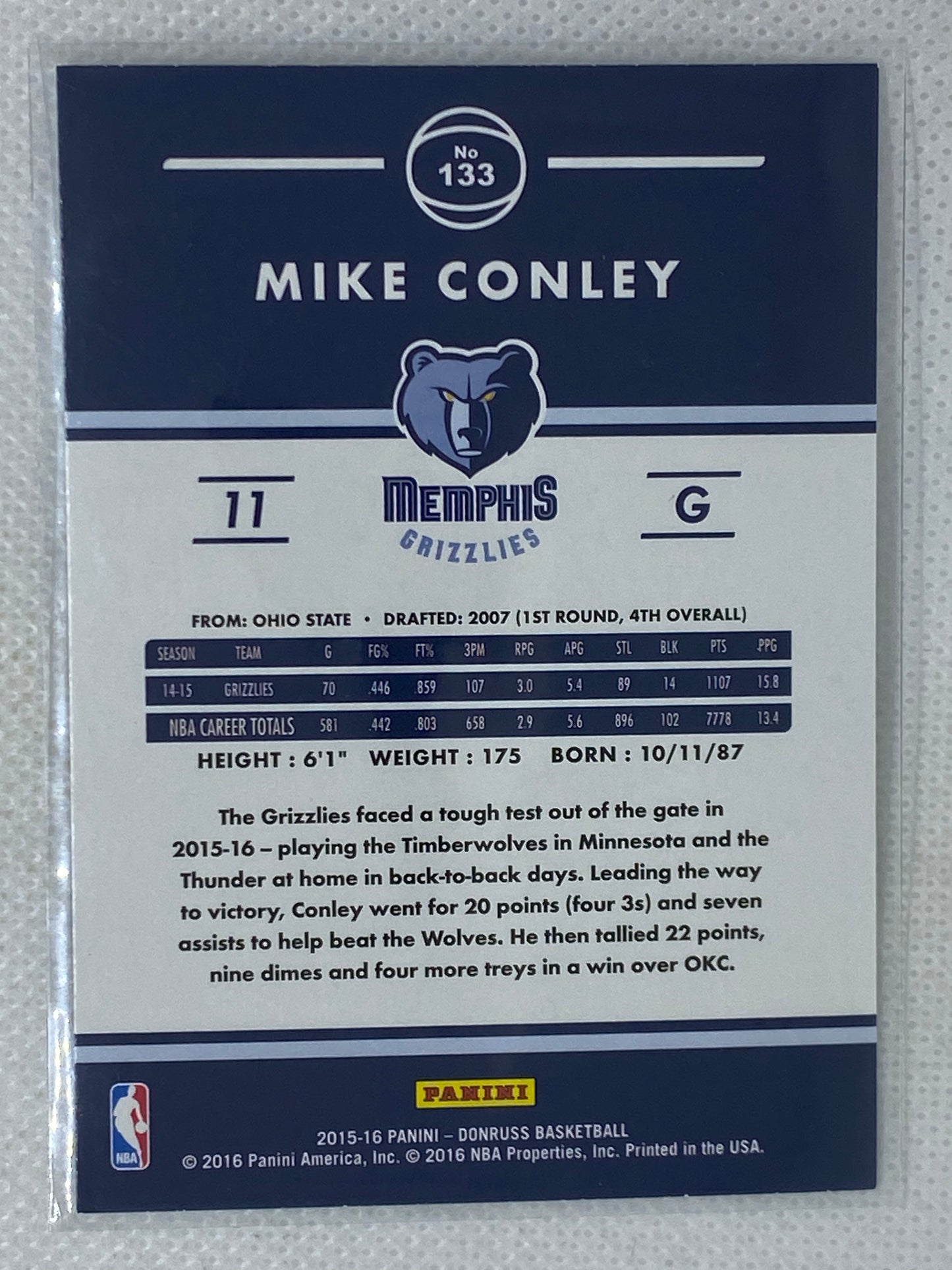 2015-16 Donruss Mike Conley Memphis Grizzlies #133