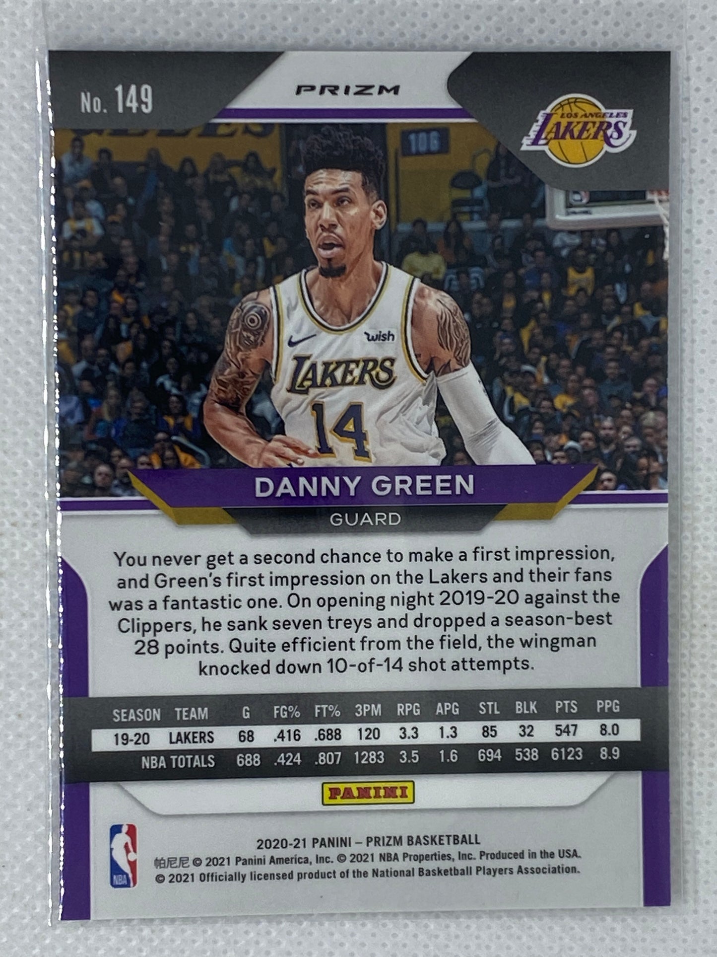 2020-21 Panini Prizm Danny Green #149 Red White Blue Prizm Los Angeles Lakers RWB