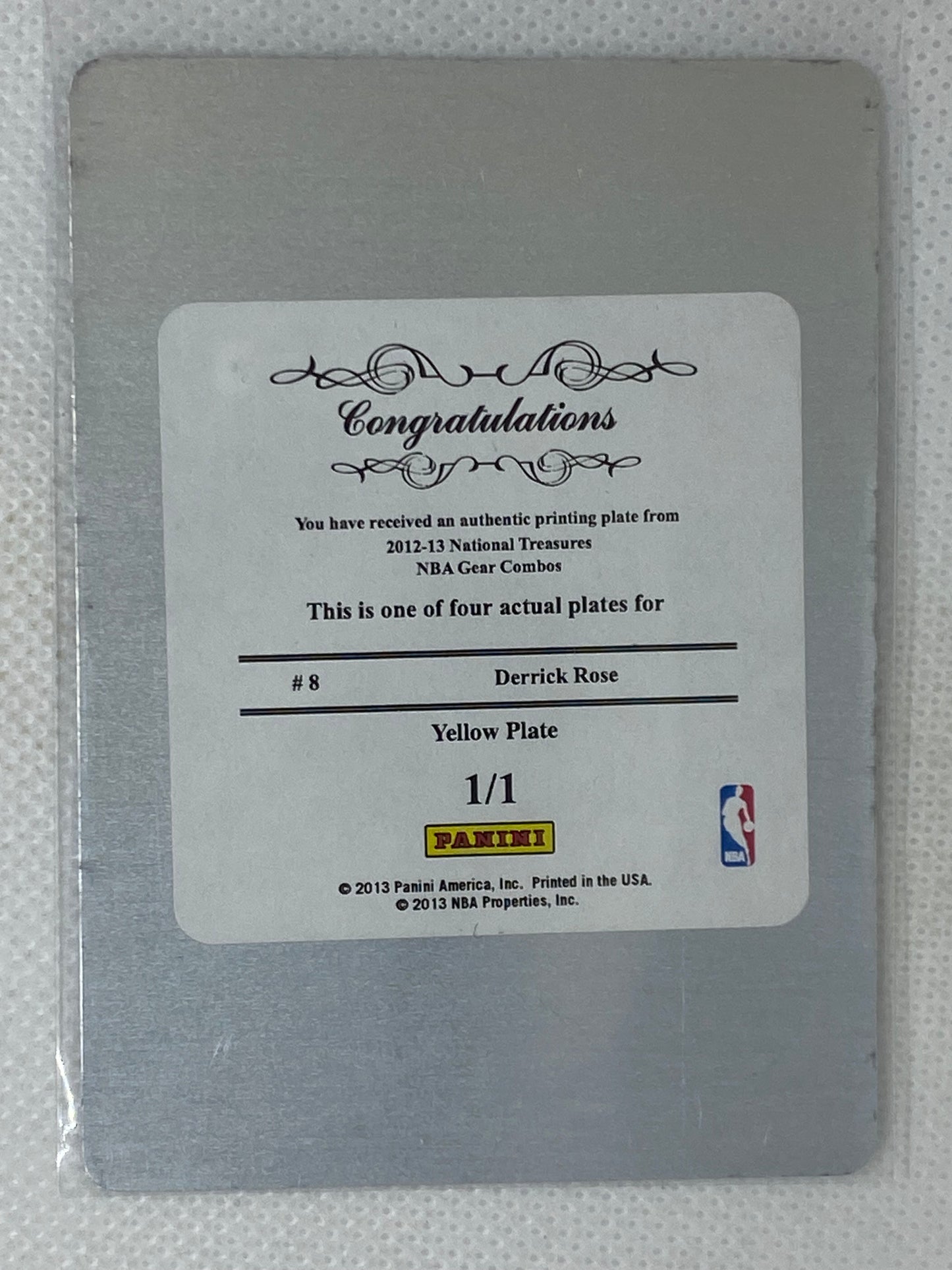 2012-13 Panini National Treasures NBA Gear Combos Derrick Rose 1/1 Yellow Printing Plate