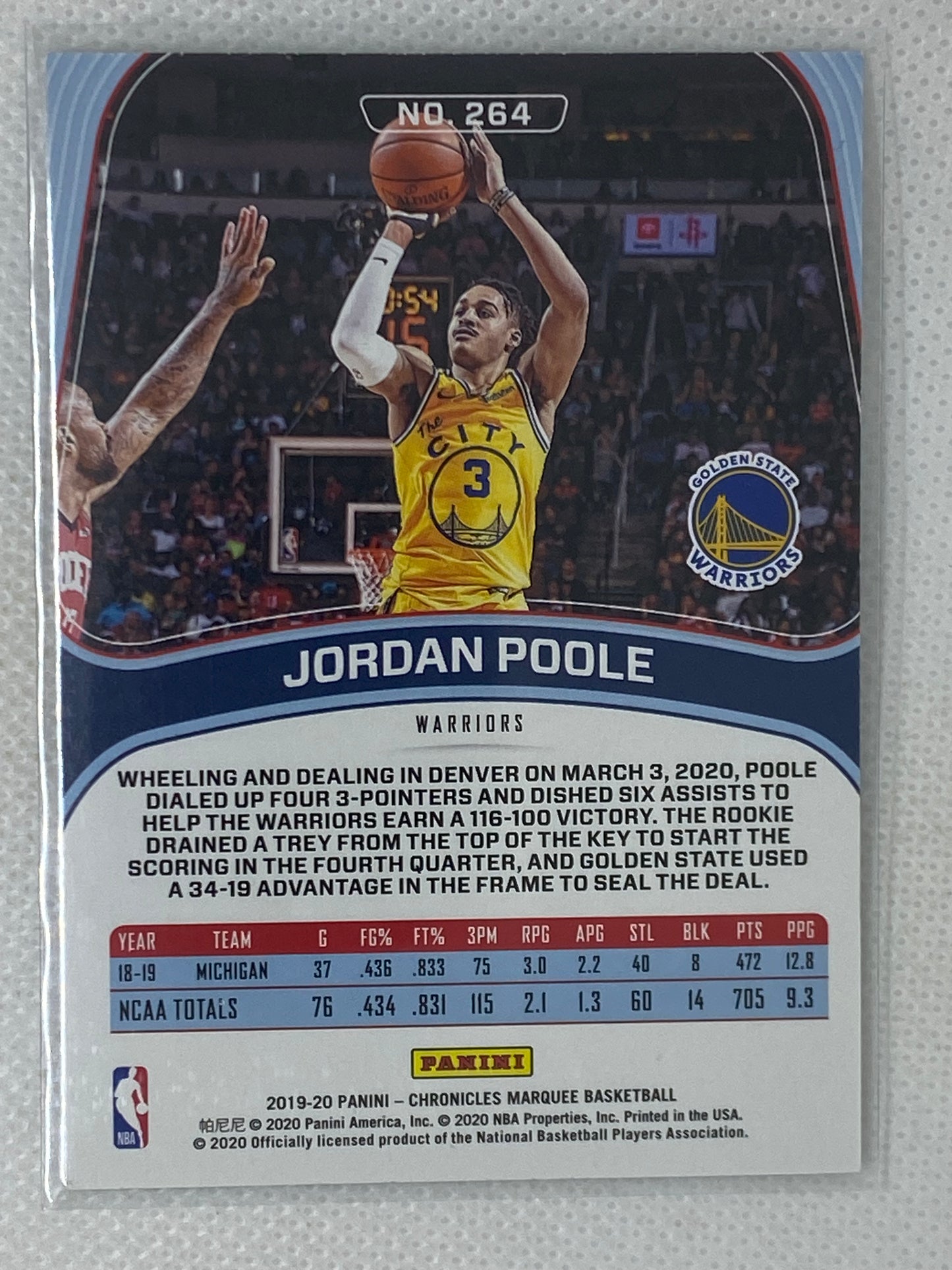 2019-20 Panini Chronicles Marquee Green Jordan Poole Rookie RC #264