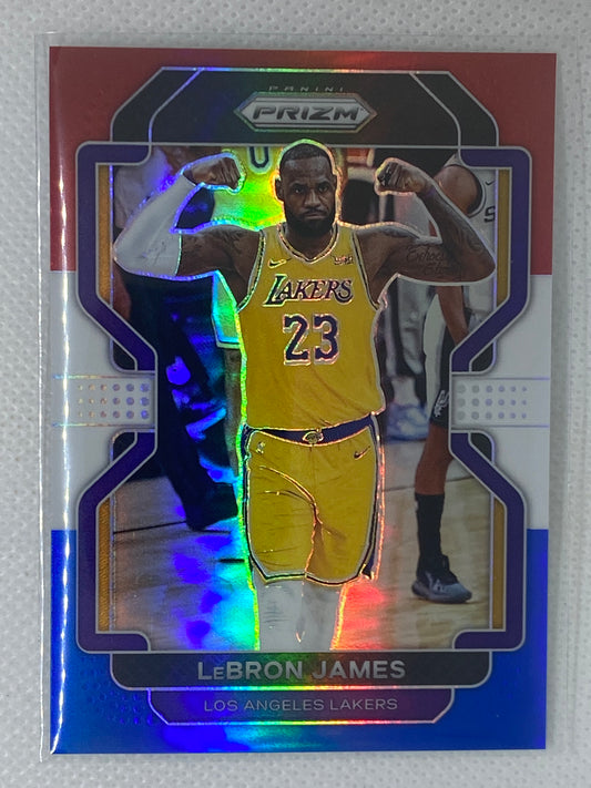 2021 Panini Prizm LeBron James #91 Red White Blue Refractor Los Angeles Lakers