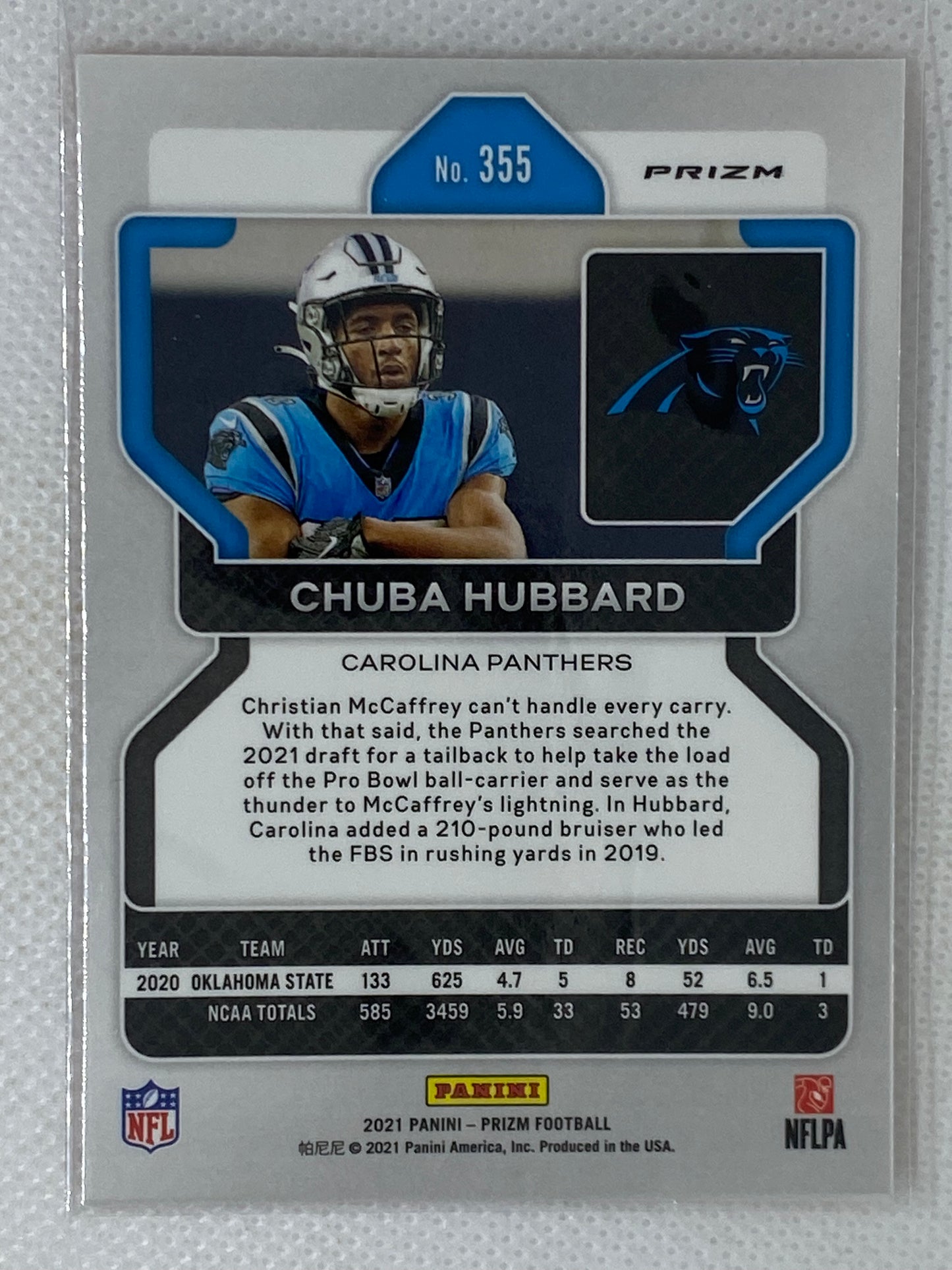 2021 Panini Prizm Chuba Hubbard Orange Lazer Rookie RC #355 Carolina Panthers