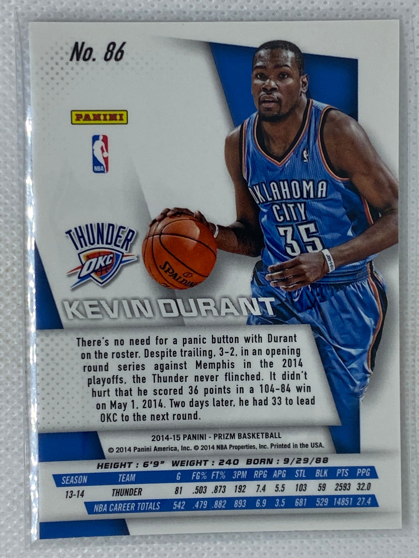 2014-15 Panini Prizm #86 Kevin Durant Thunder