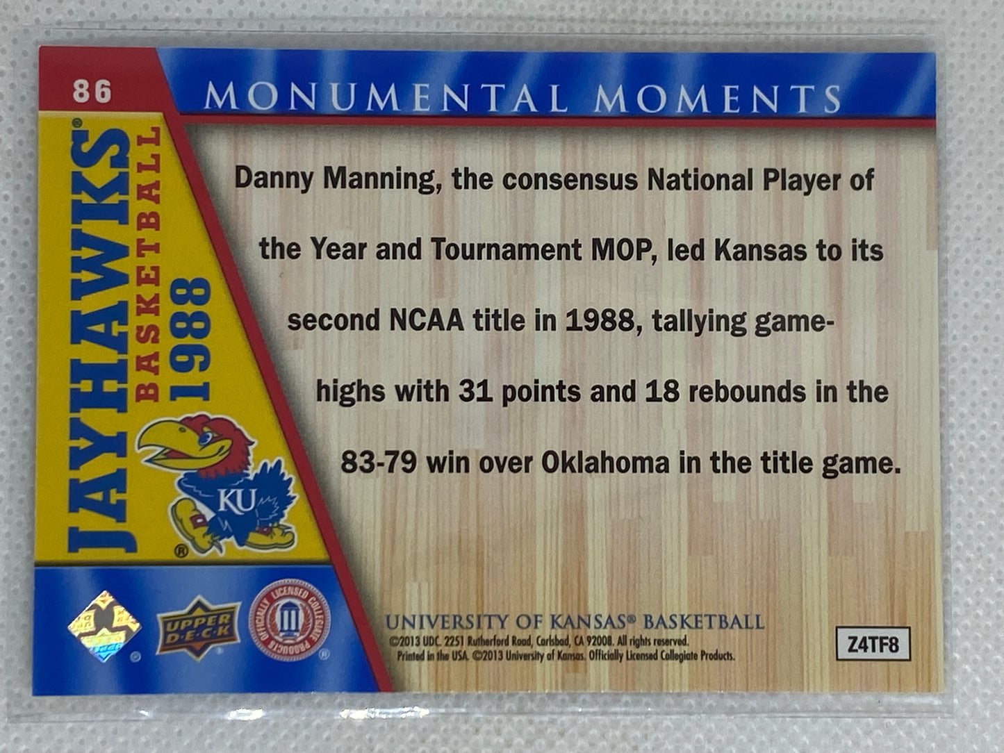 2013 Upper Deck University of Monumental Moments Kansas Jayhawks Danny Manning