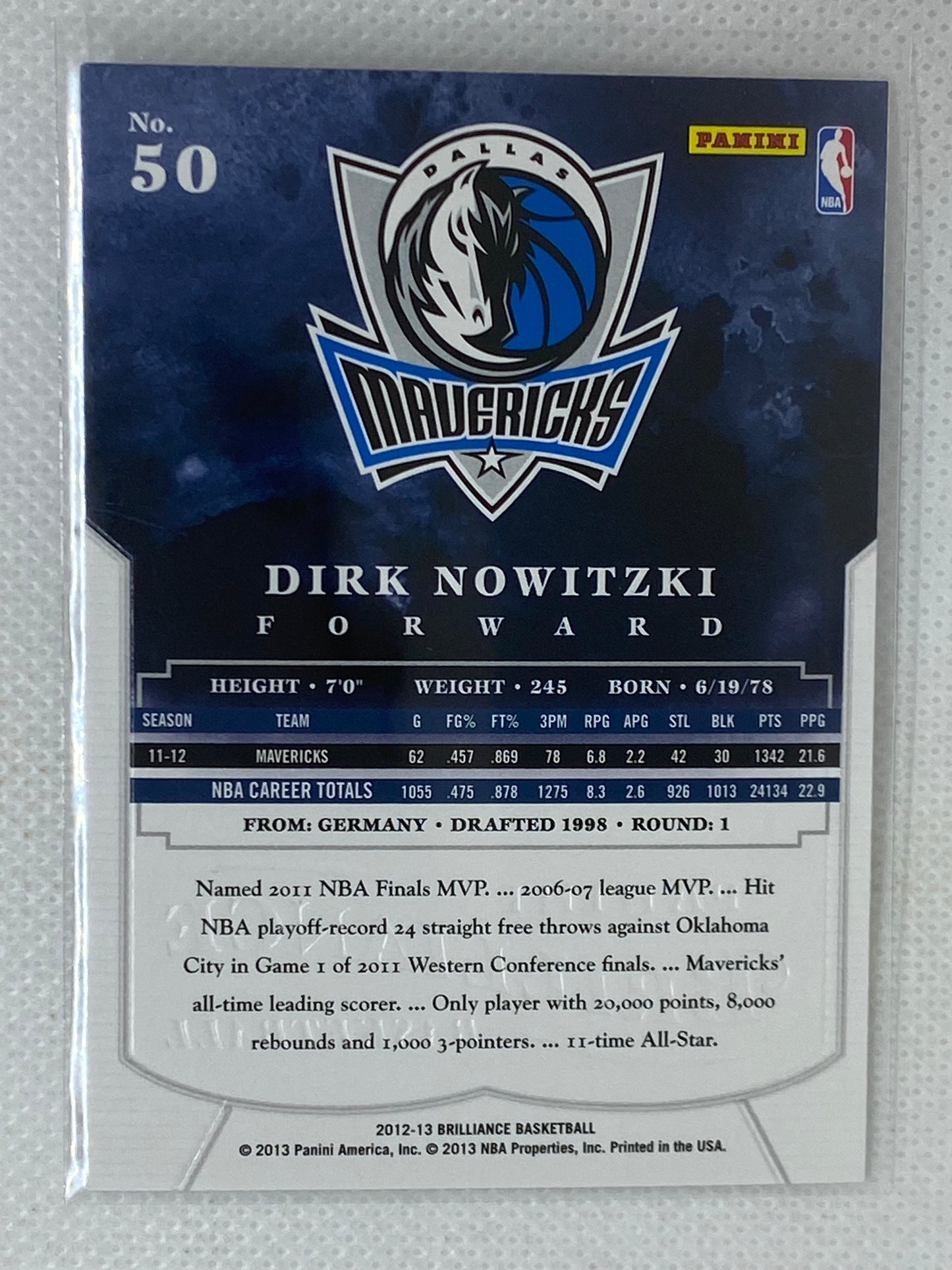 2012-13 Panini Brilliance Dirk Nowitzki Dallas Mavericks #50