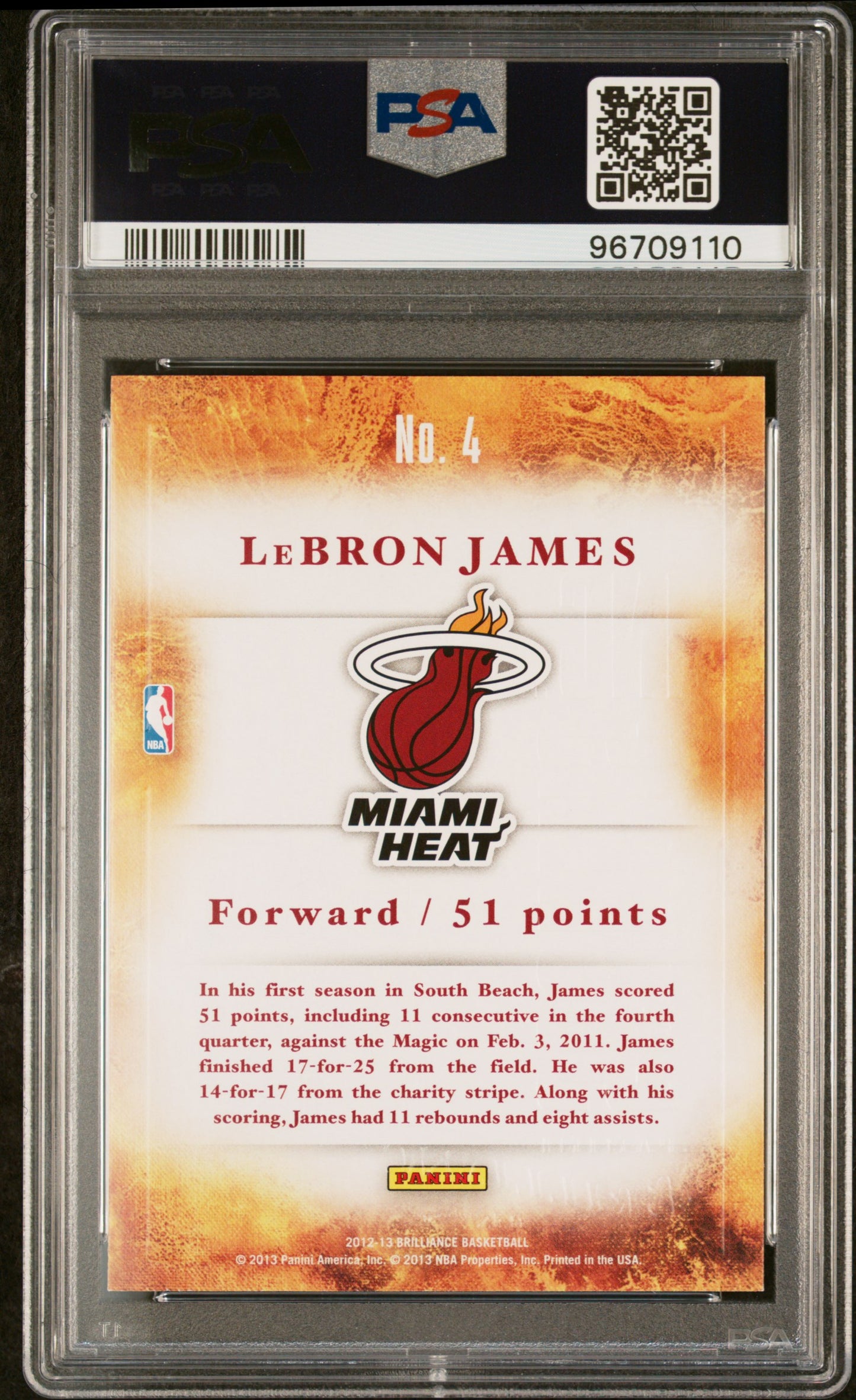 2012-13 Panini Brilliance Scorers Inc Lebron James #4 Miami Heat PSA 9