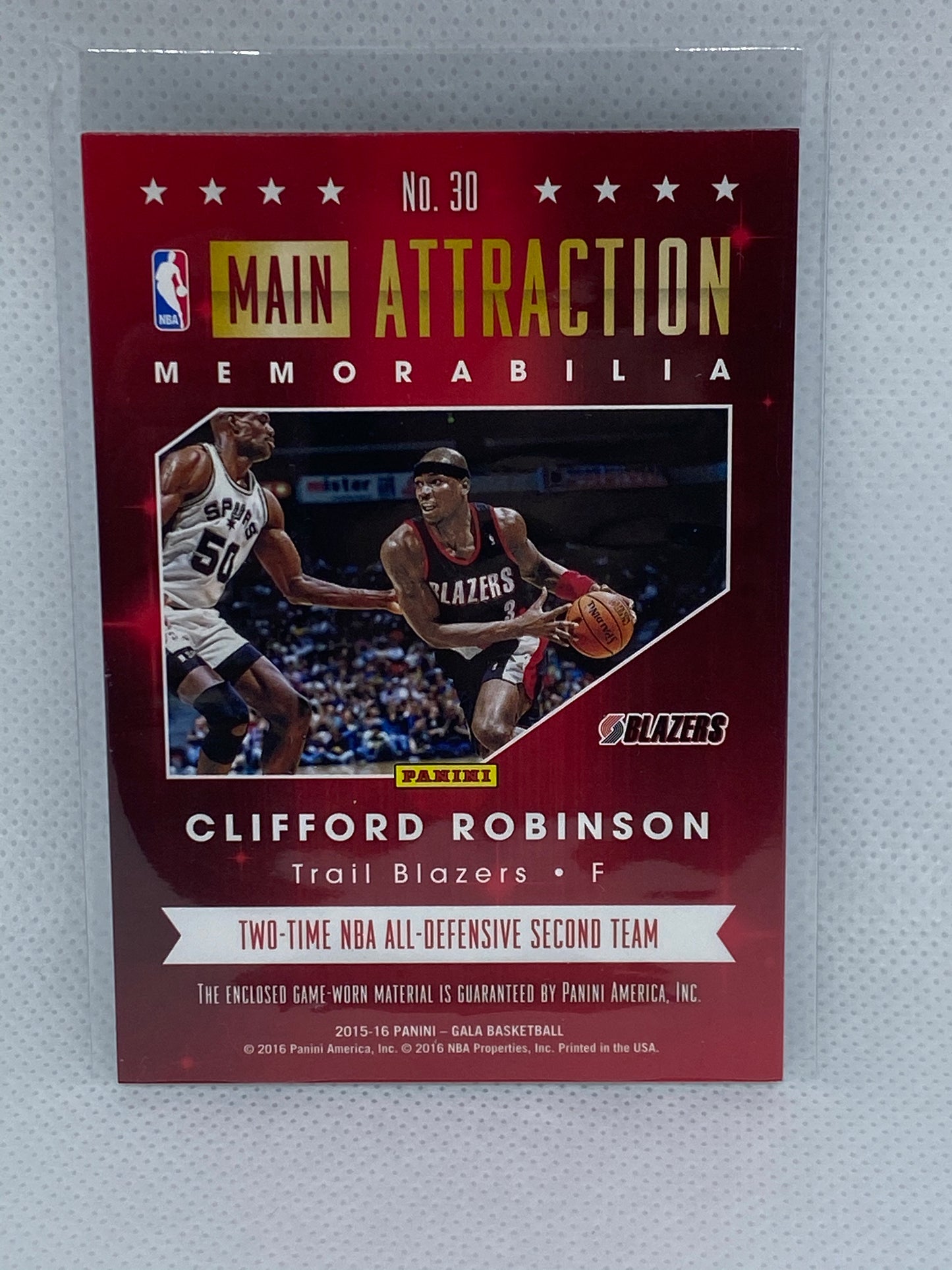 2015-16 Panini Gala Main Attraction Memorabilia 43/60 Clifford Robinson #30 Patch