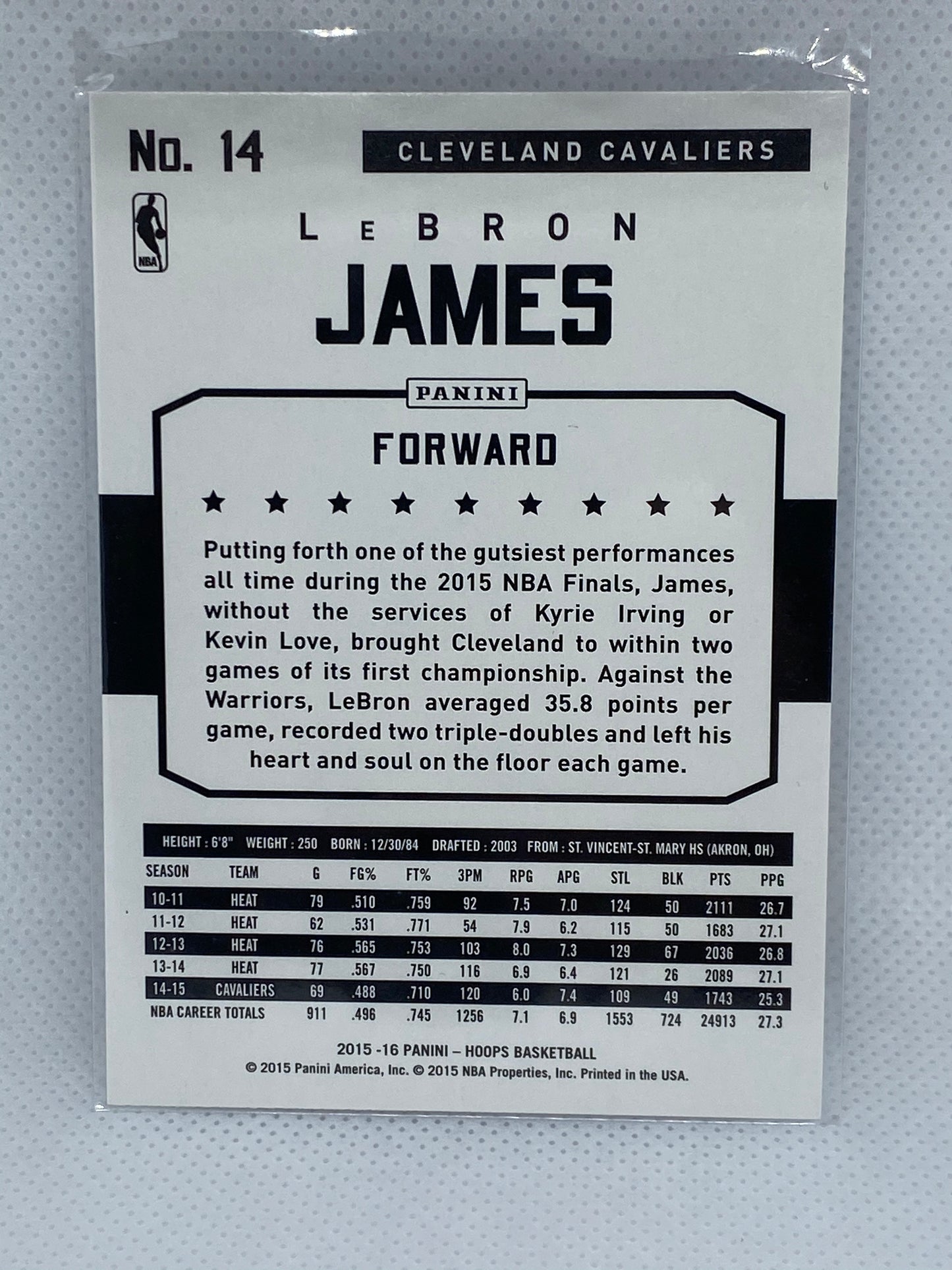 2015-16 NBA Hoops Lebron James #14 “Chalk Toss”