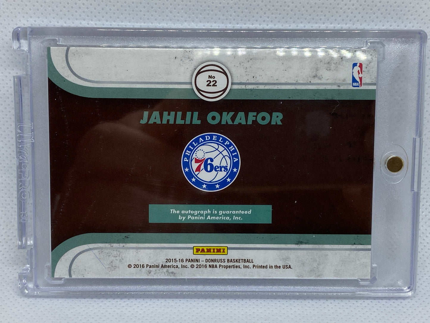 2015-16 Panini Donruss Rated Signature Jahlil Okafor #22 RPA Rookie Patch Auto