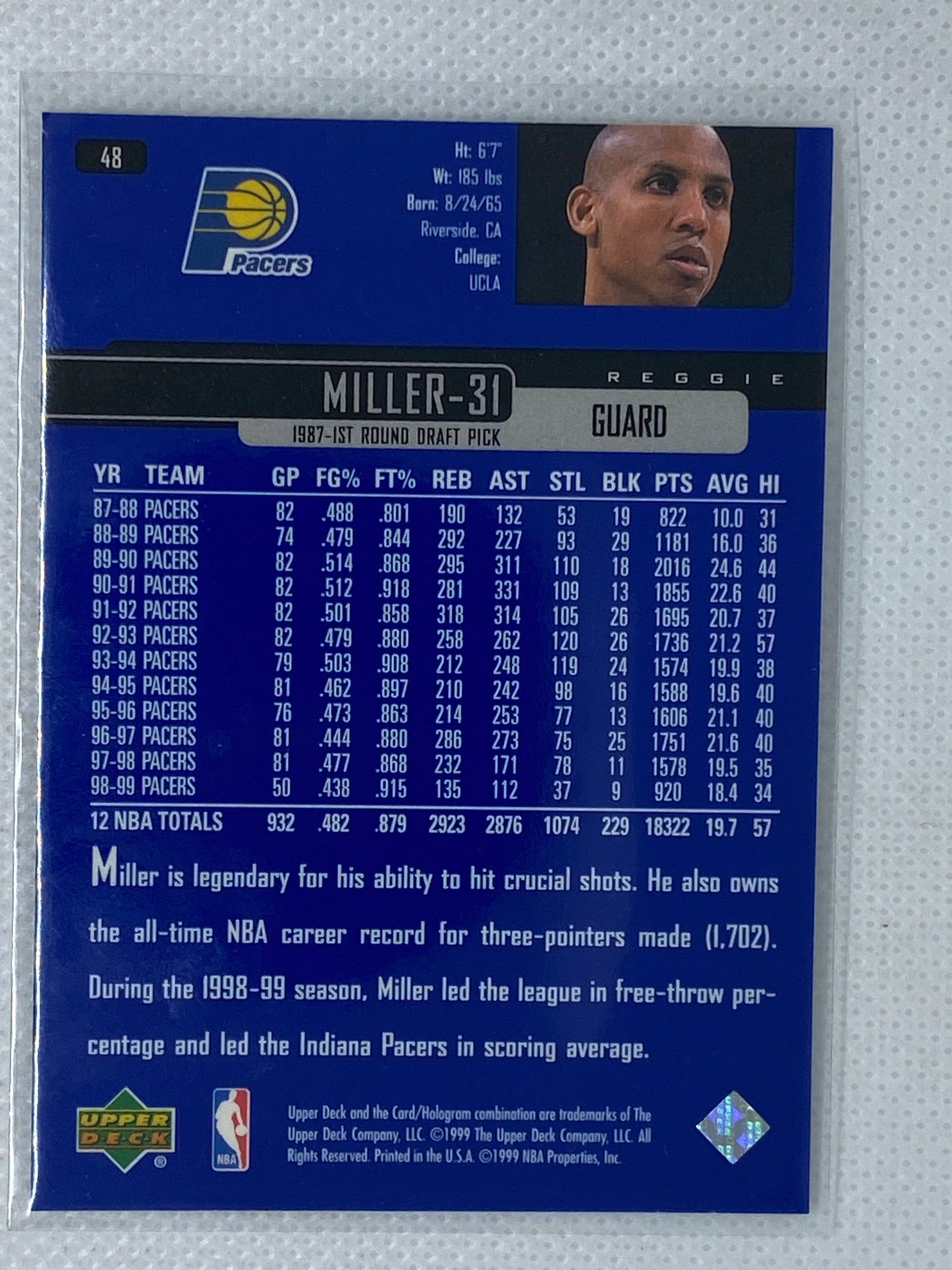 1999-00 Upper Deck Basketball #48 Reggie Miller