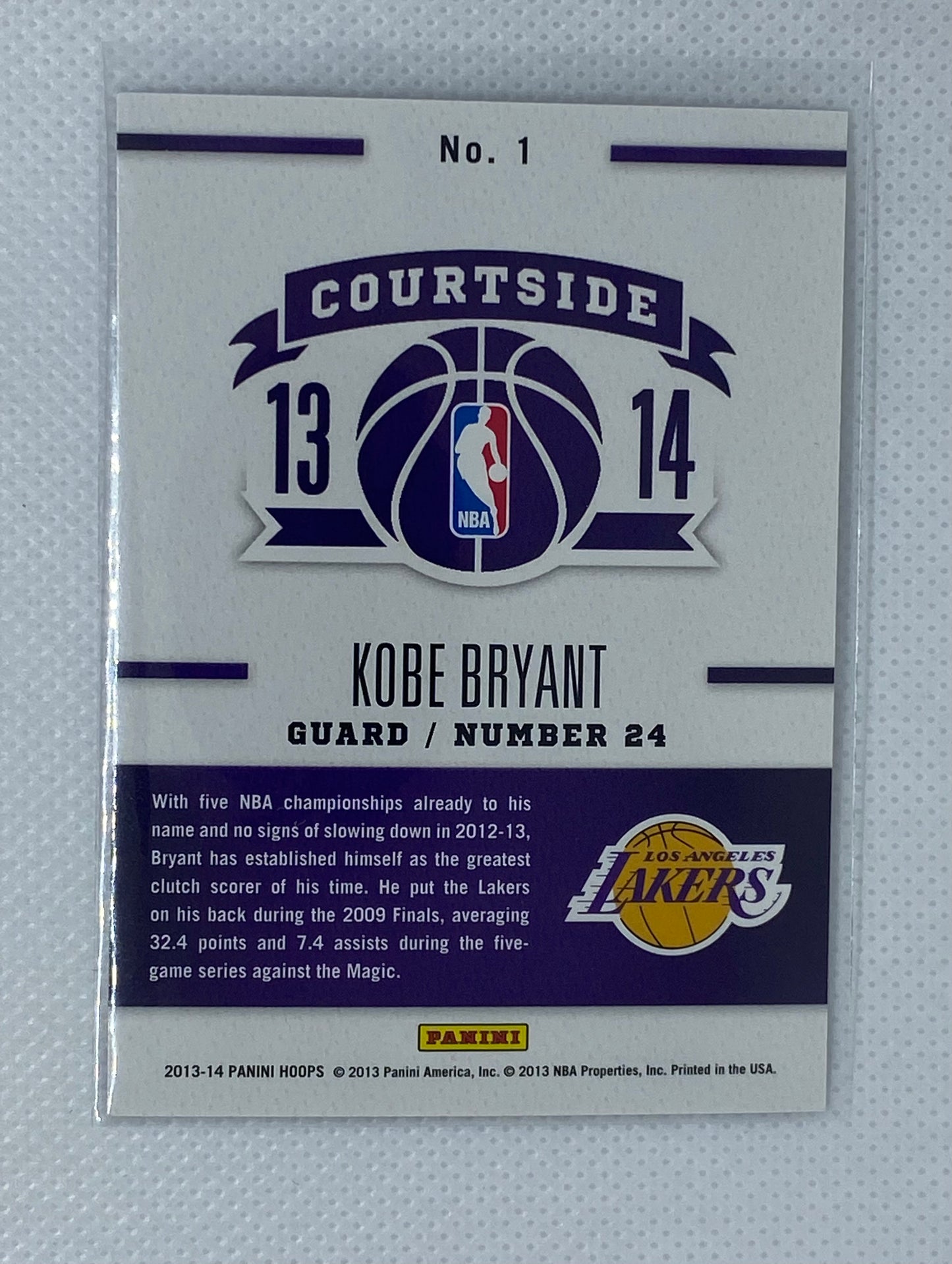 2013-14 NBA Hoops Kobe Bryant Courtside Insert #1 Los Angeles Lakers Legend HOF