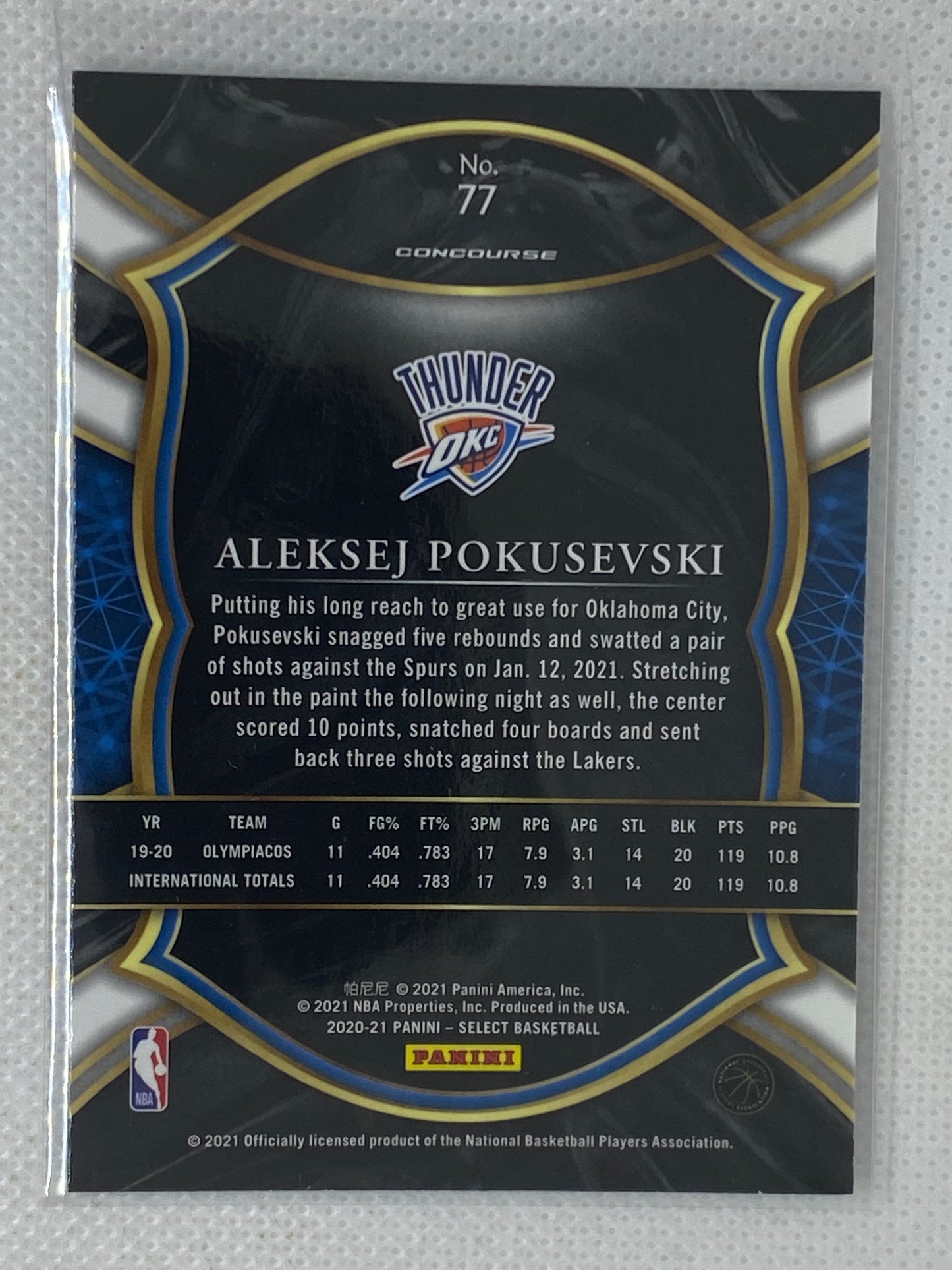 2020-21 Select Aleksej Pokusevski Concourse Retail Blue #77 Rookie Card RC