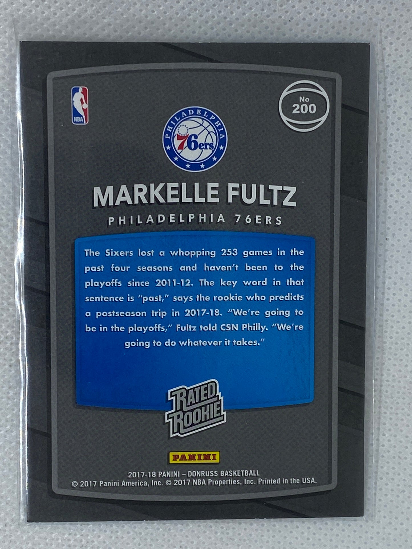 2017-18 Donruss Basketball #200 Markelle Fultz Rated Rookie