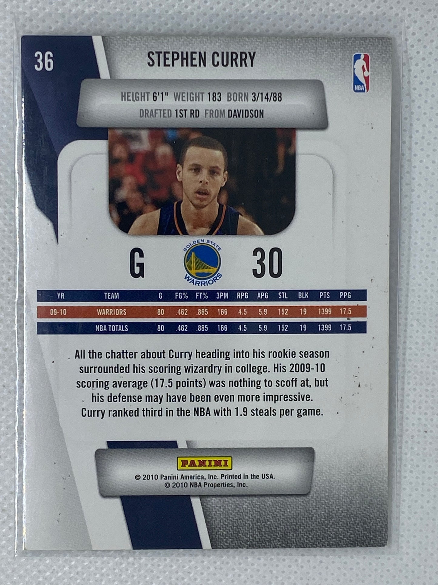 2010-11 Panini Prestige #36 Stephen Curry 2nd Year Golden State Warriors