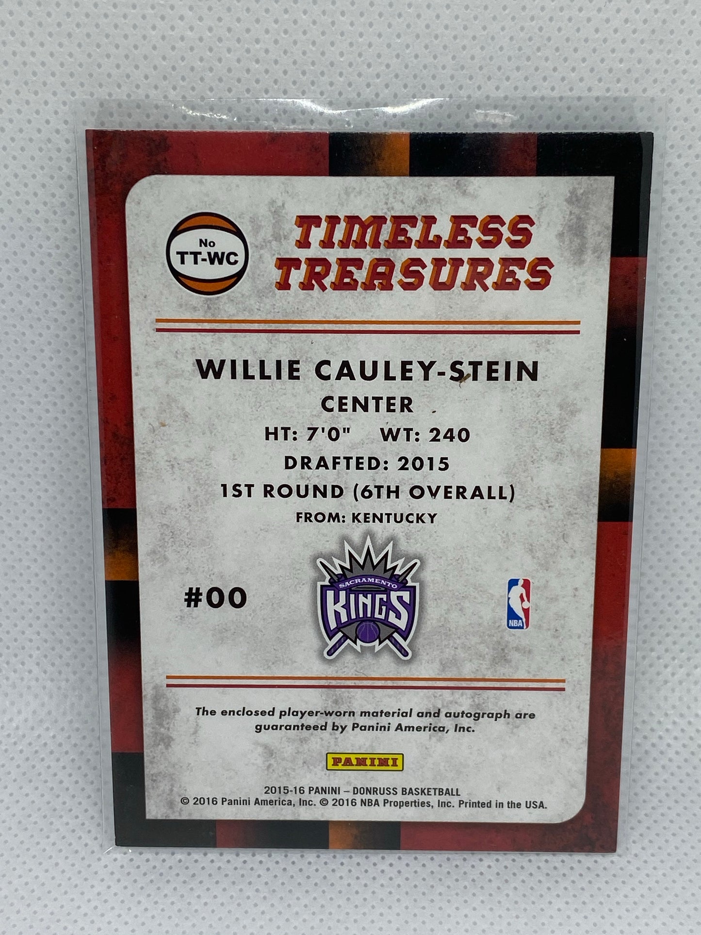 2015-16 Panini Donruss Timeless Treasures Materials 40/75 Willie Cauley-Stein Rookie Auto