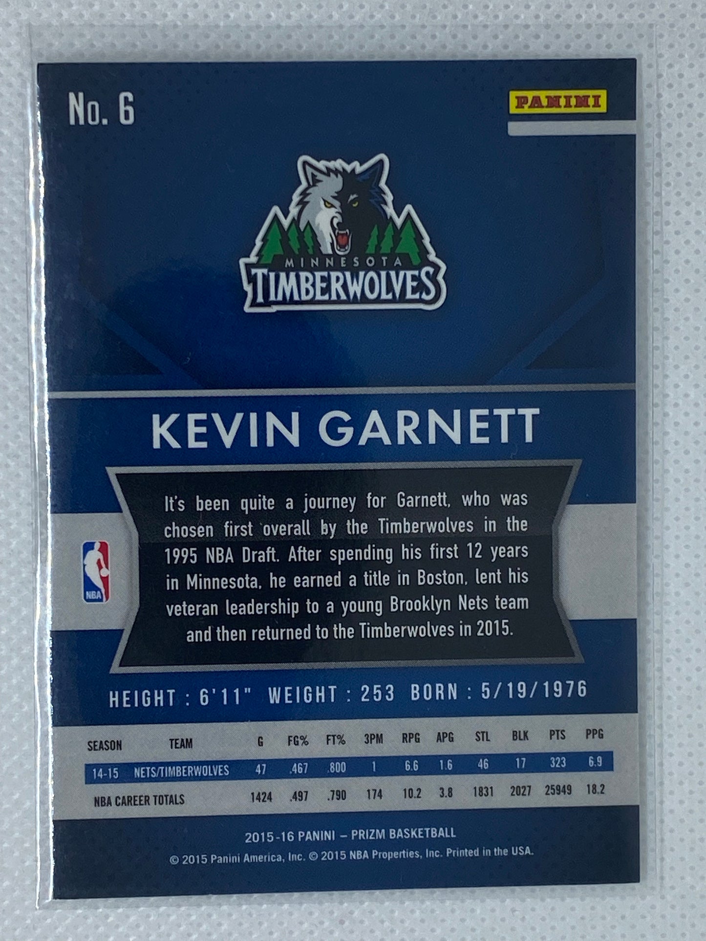 2015-16 Panini Prizm - Kevin Garnett #6 - Minnesota Timberwolves