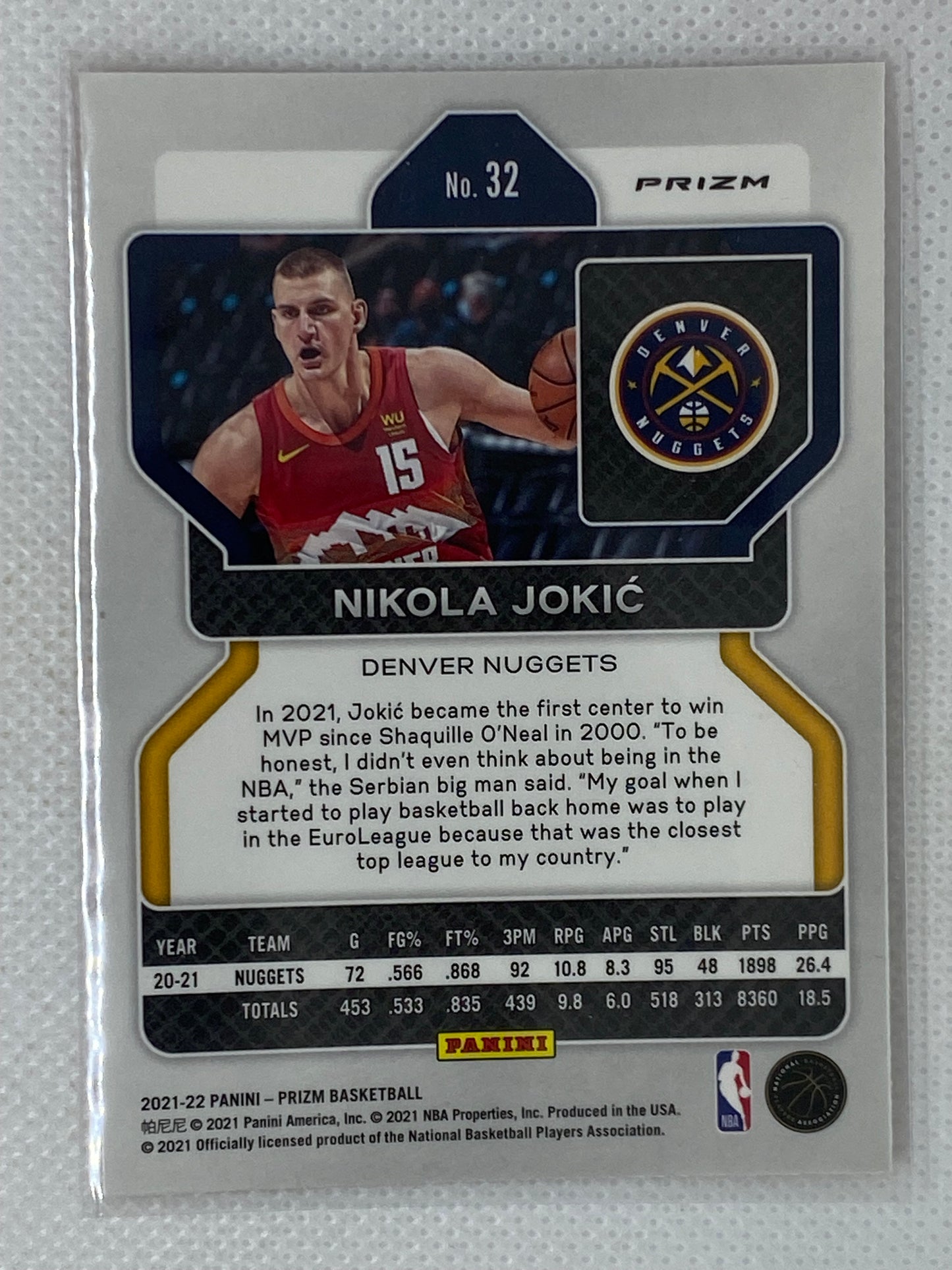 2019-20 Prizm Nikola Jokic Prizm Orange Ice Cracked Denver Nuggets #84