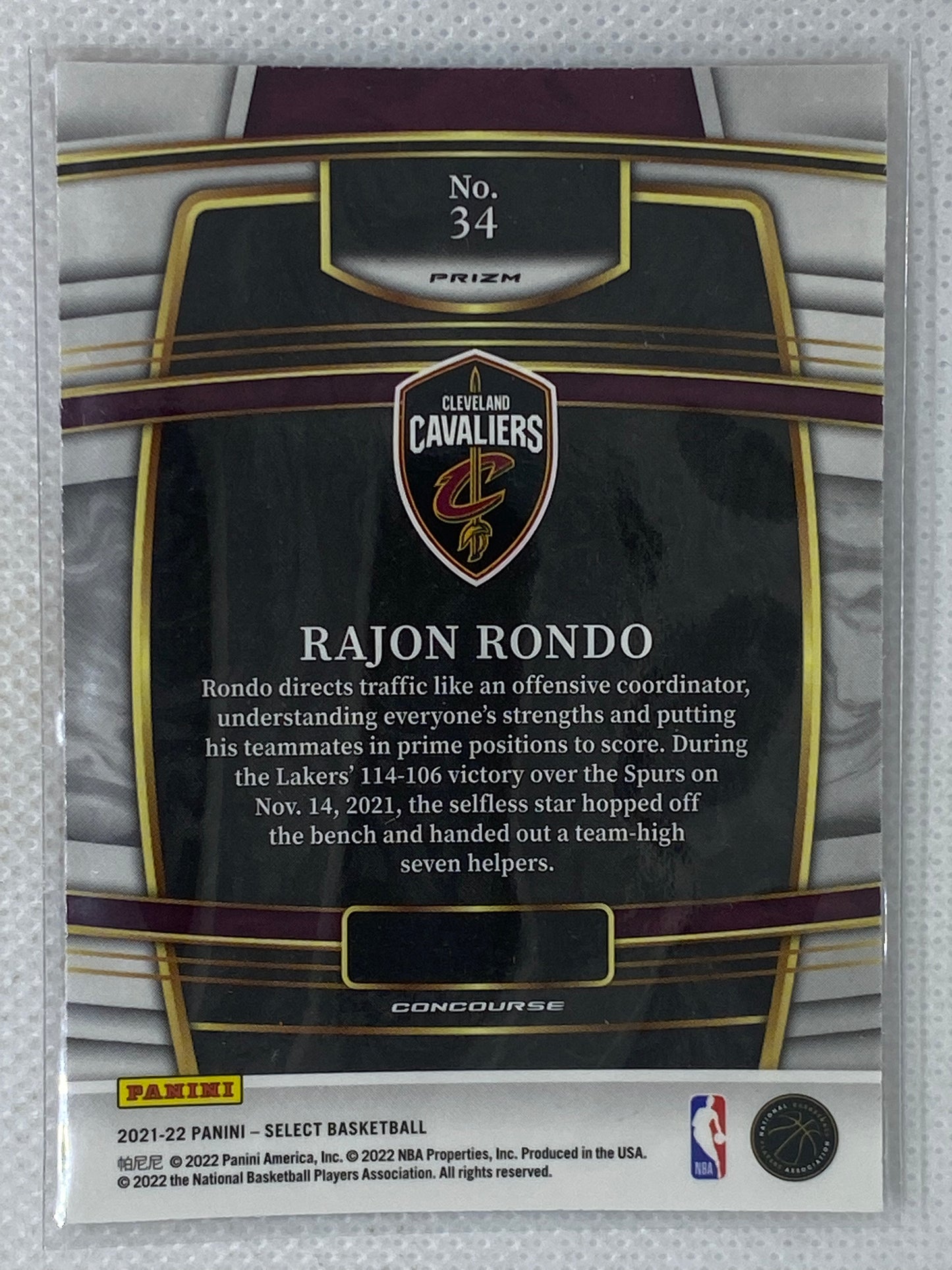 2021-22 Panini Select Rajon Rondo Orange Shimmer Parallel #34 Cleveland Cavaliers