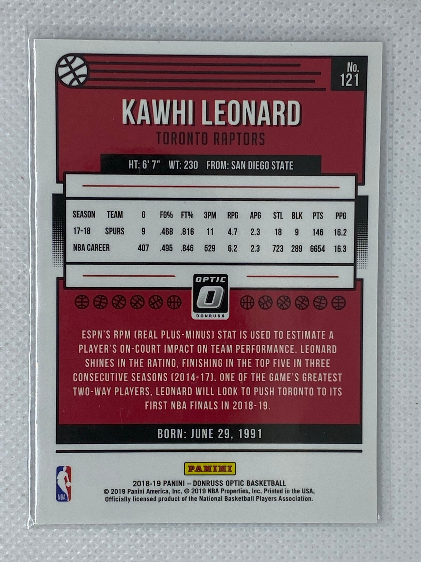 2018-19 Donruss Optic Base Kawhi Leonard #121