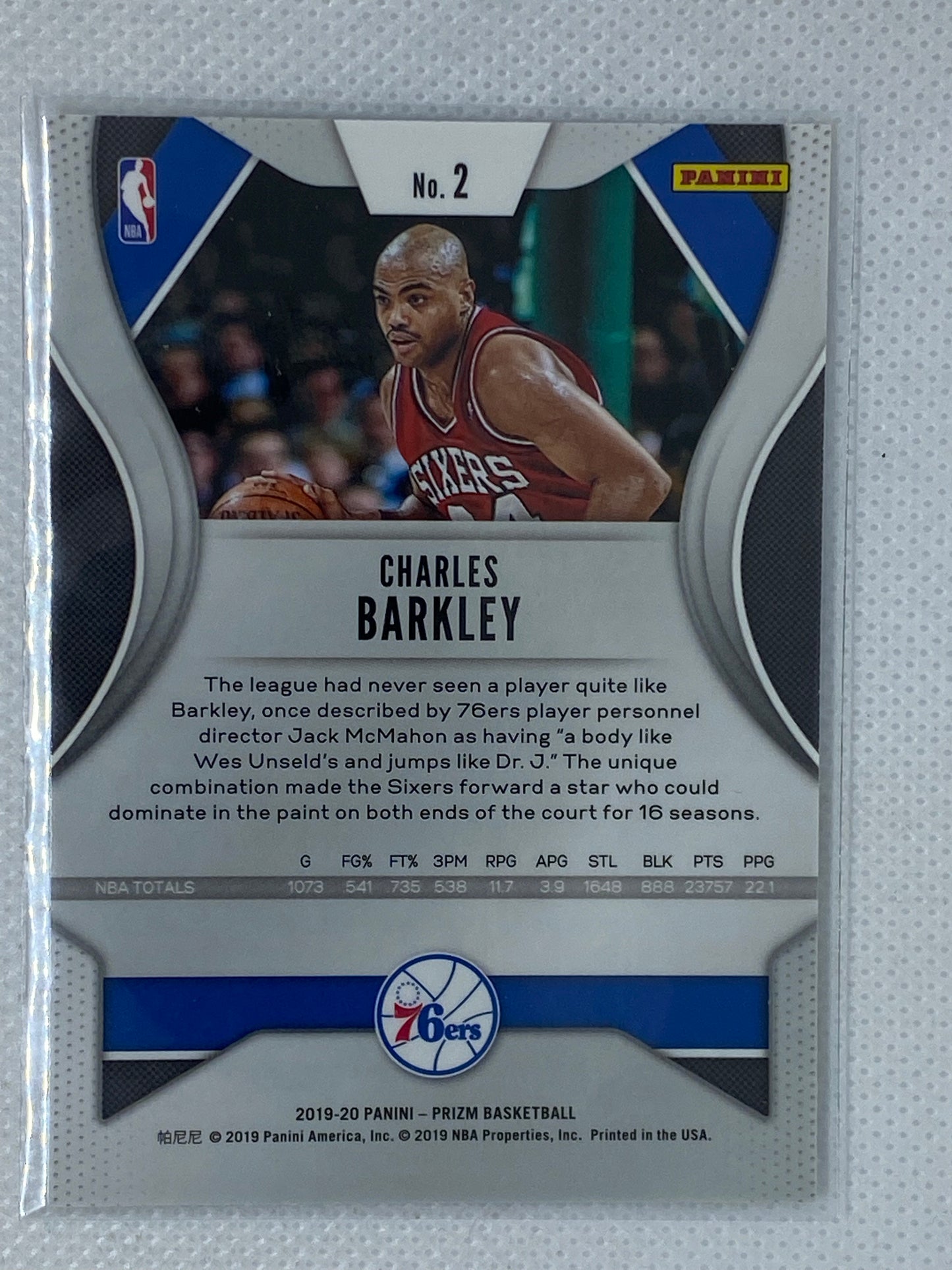 2019-20 Panini Prizm Base Charles Barkley #2 Sixers Suns