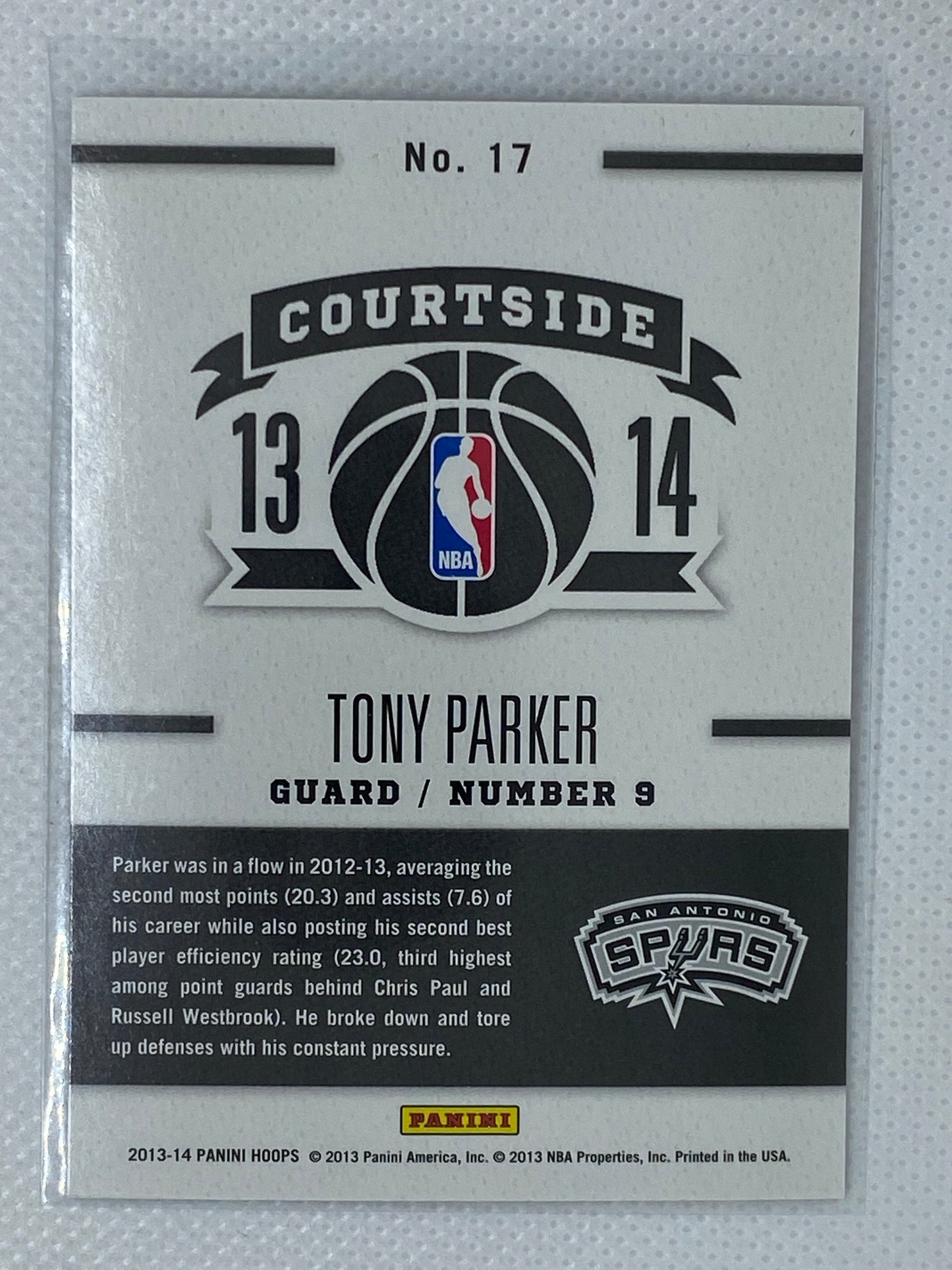 2013-14 Hoops Courtside San Antonio Spurs Basketball Card #17 Tony Parker