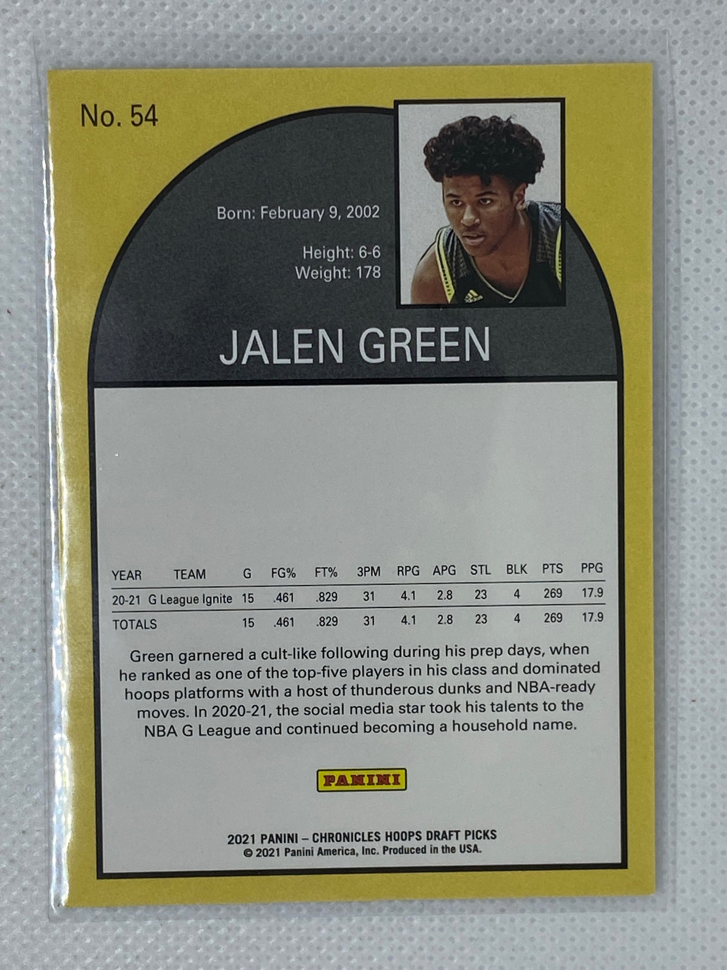 2021-22 Panini Chronicles Draft Tribute Jalen Green #54 Rookie Houston Rockets