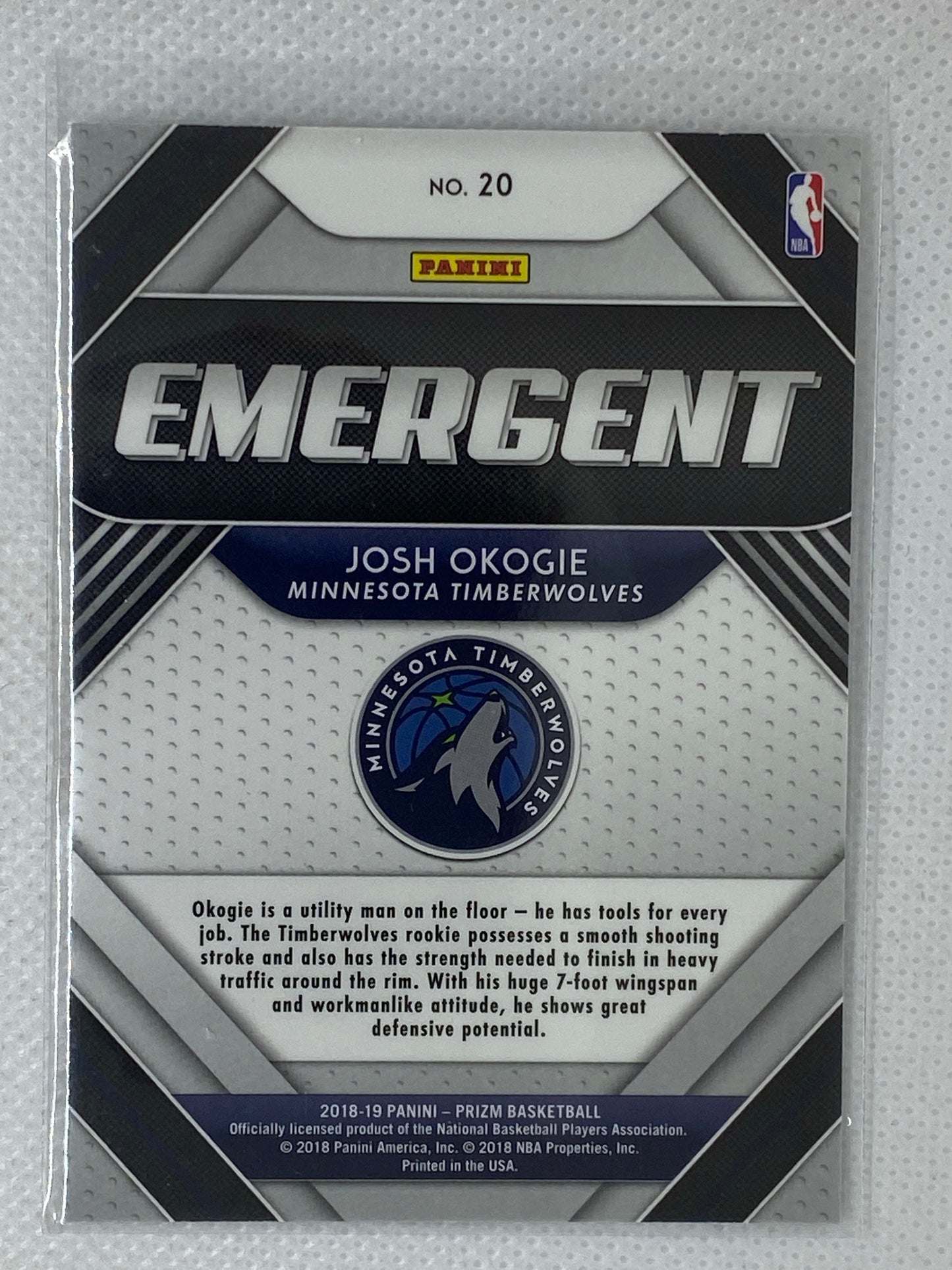 2018-19 Panini Prizm Emergent #20 Josh Okogie - Minnesota Timberwolves