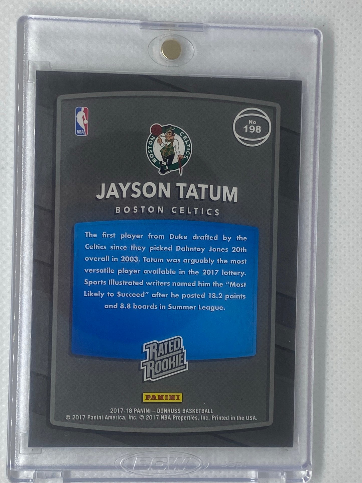 2017-18 Donruss Rated Rookie Jayson Tatum RC Boston Celtics #198