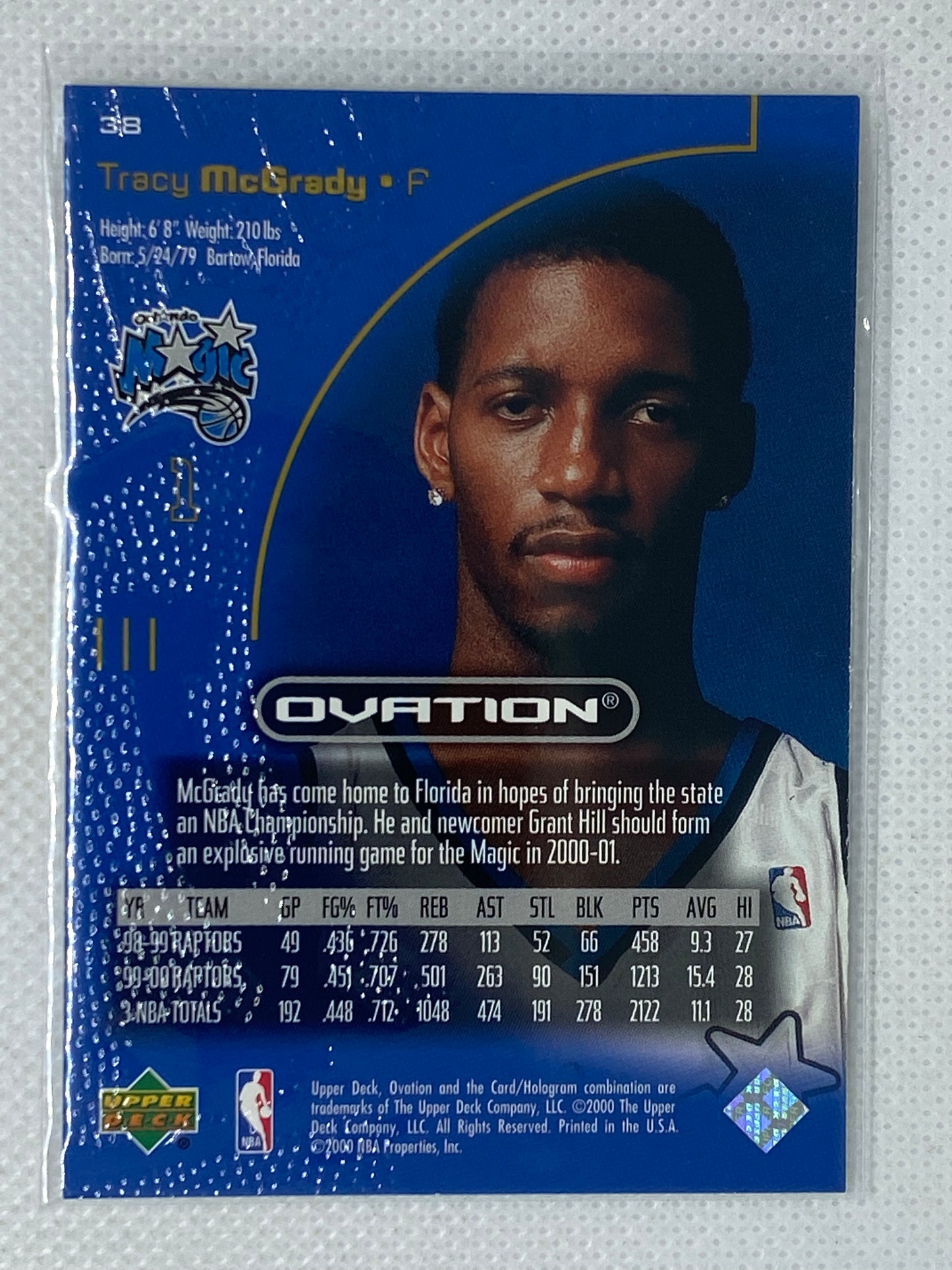 2000-01 Upper Deck Ovation Orlando Magic Basketball Card #38 Tracy McGrady