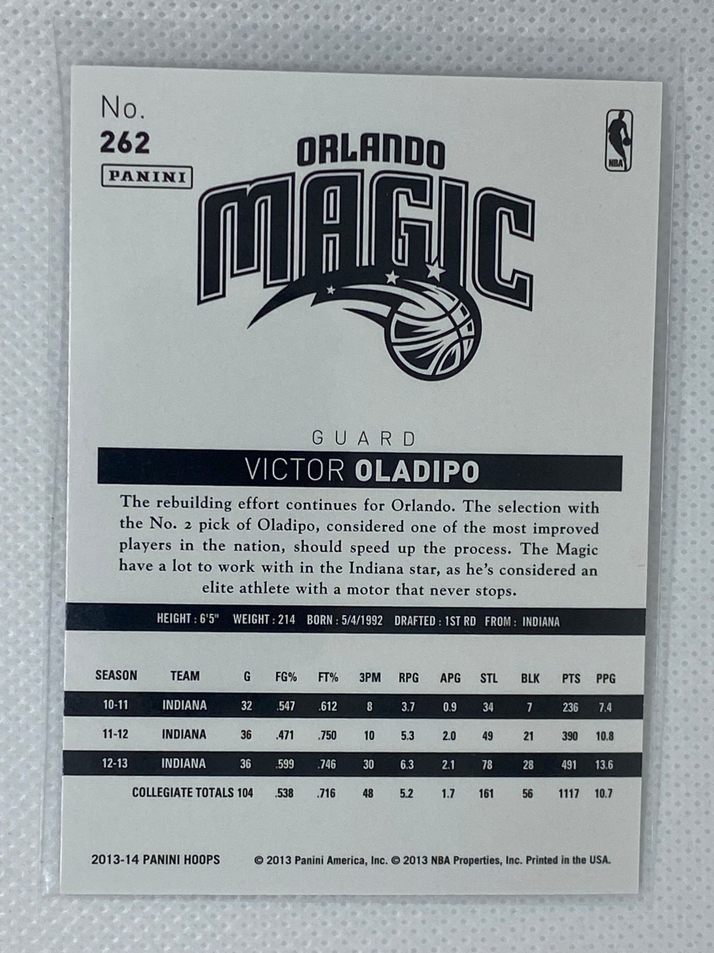 2013-14 Panini NBA Hoops Basketball #262 VICTOR OLADIPO Rookie RC 🔥🔥🔥