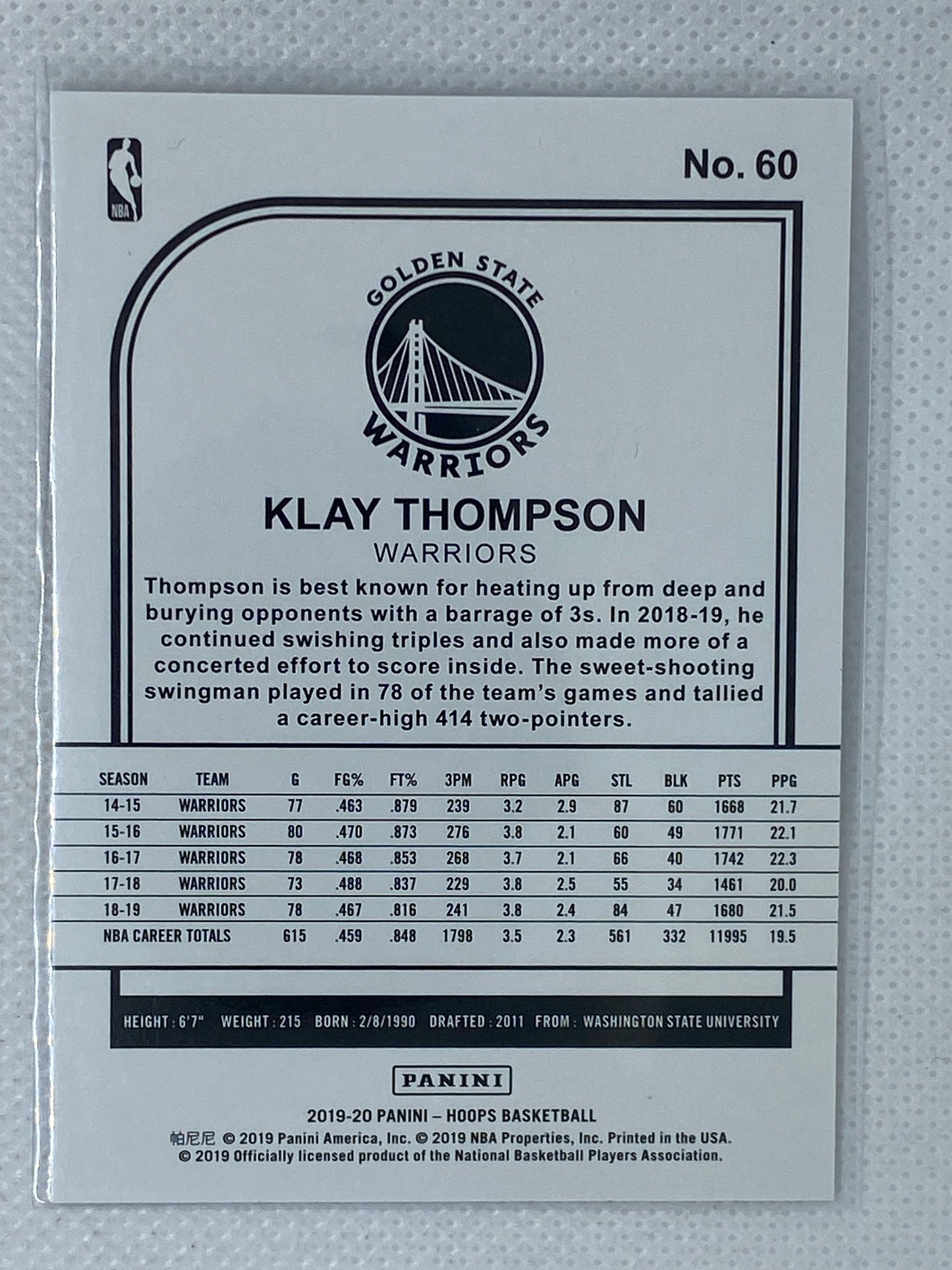 2019-20 Panini Hoops Winter #60 Klay Thompson SP