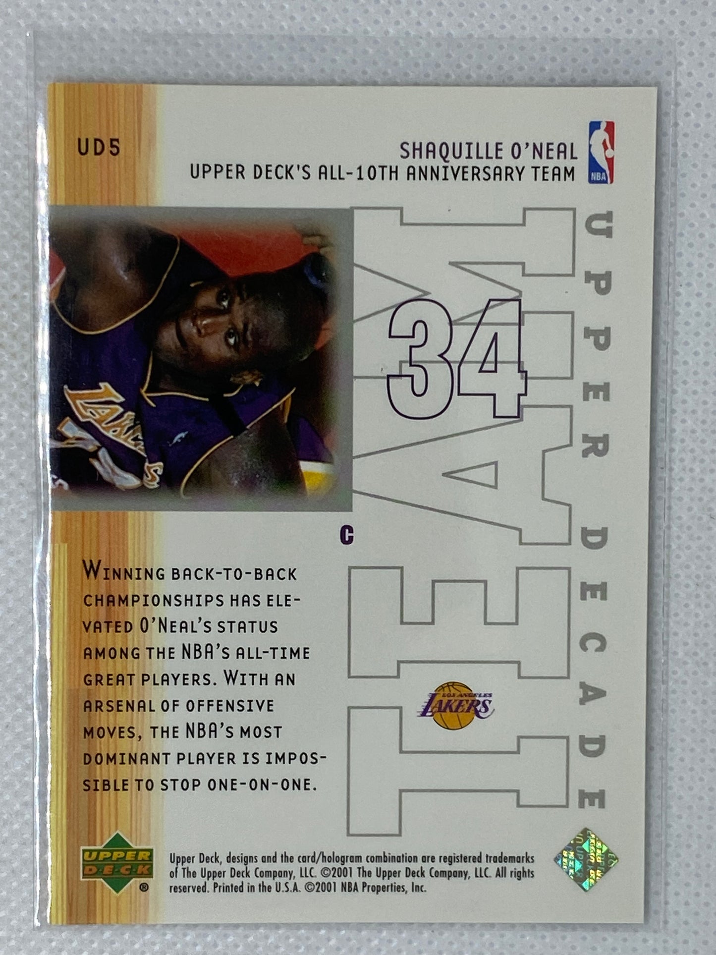 2001-02 Upper Deck Upper Decade Team Shaquille O'Neal #UD5