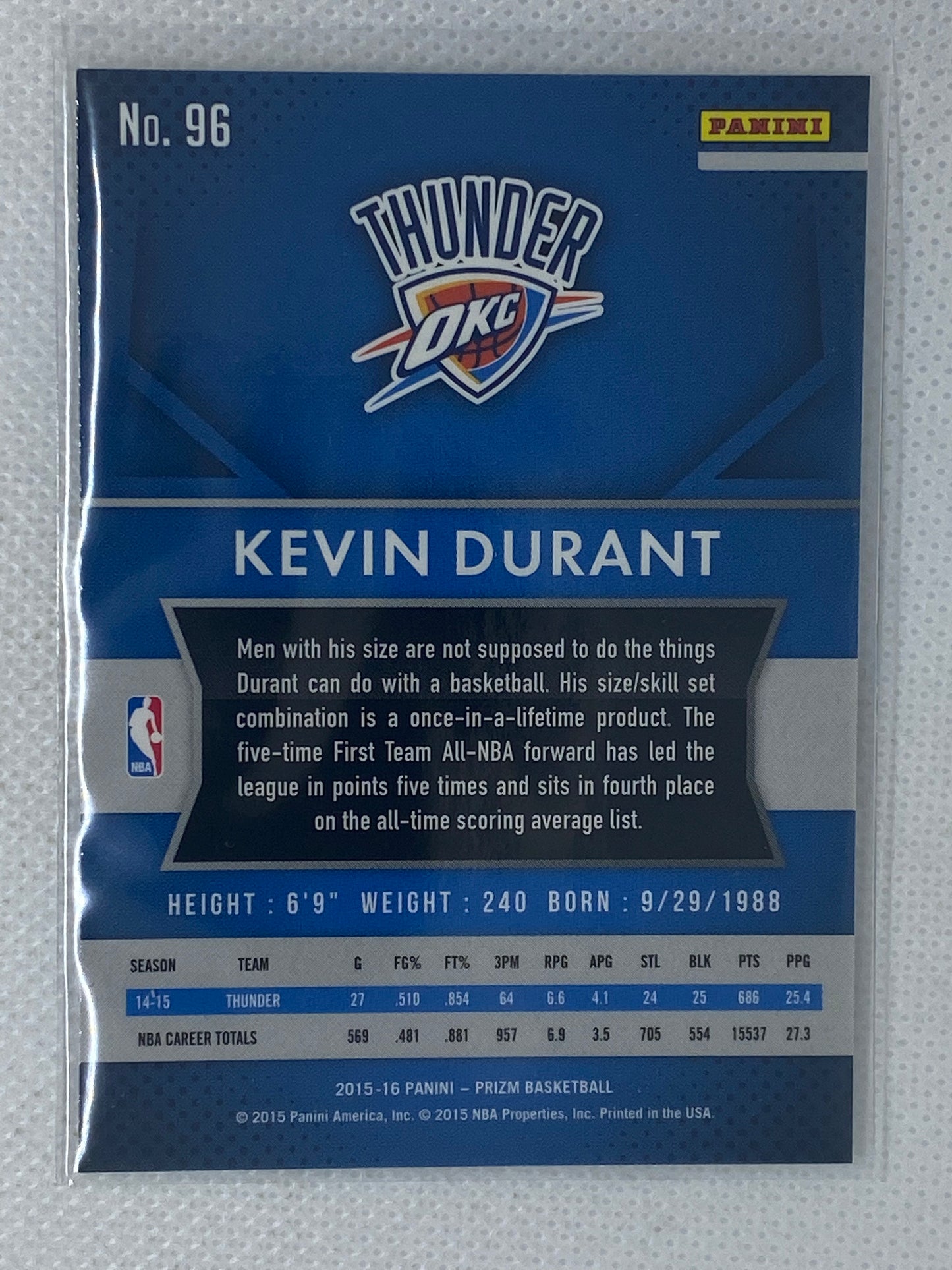 2015-16 Panini Prizm #96 Kevin Durant Thunder