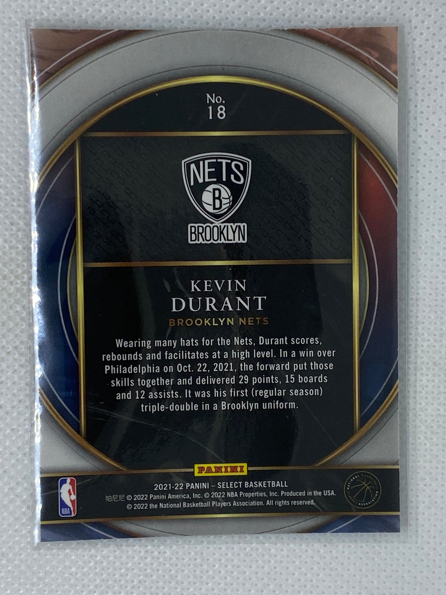 2021-22 Select Basketball Kevin Durant Numbers #18