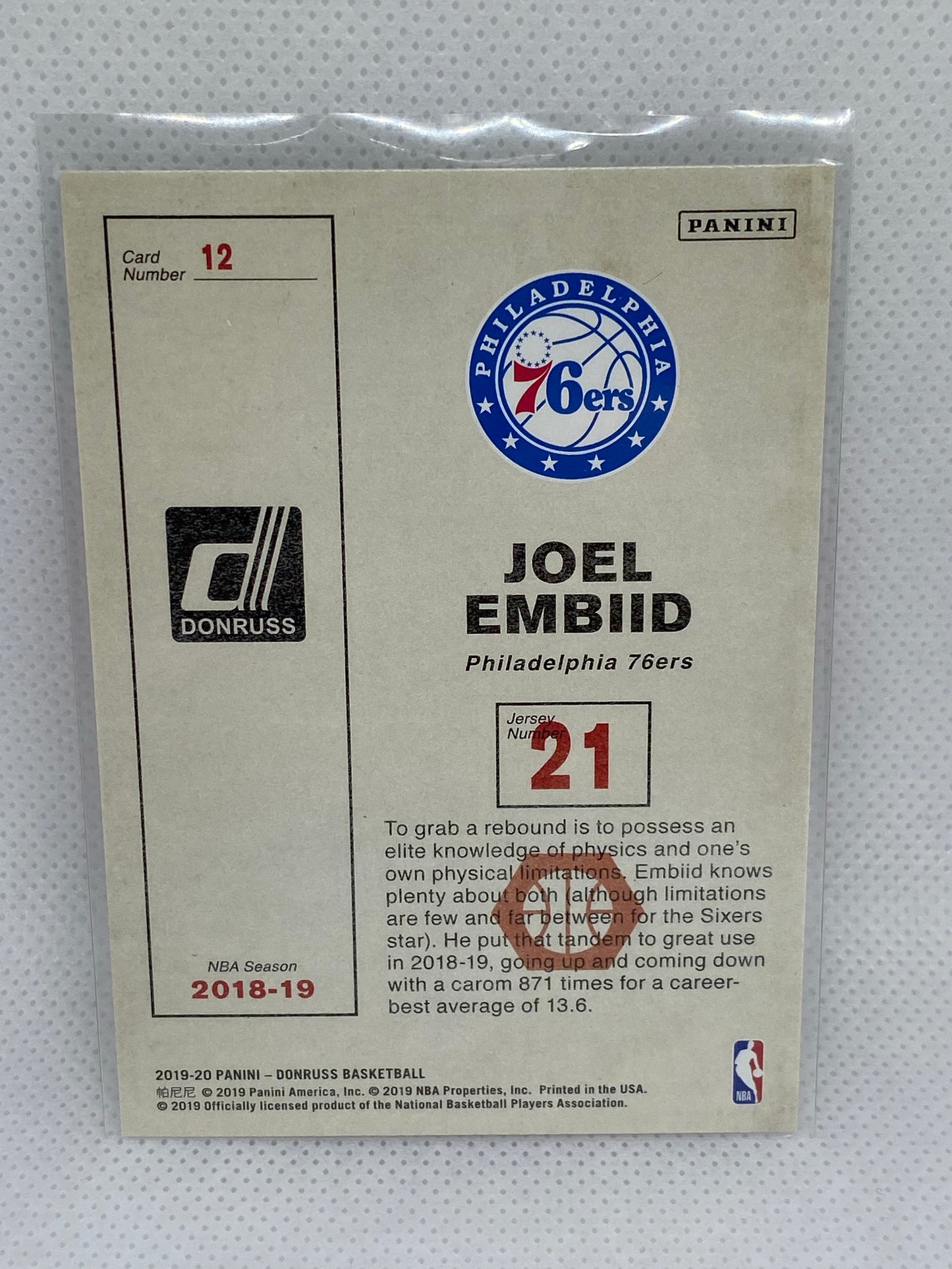 2019-20 Panini Donruss Basketball Craftsman #12 Joel Embiid Press Proof