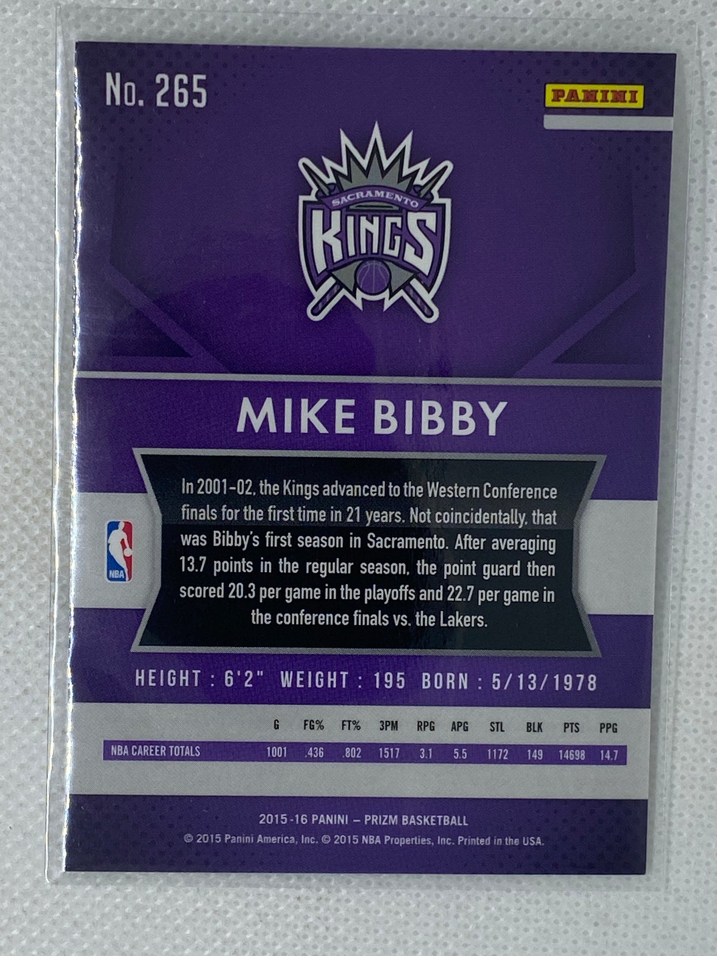 2015-16 Panini Prizm Mike Bibby #265 Sacramento Kings